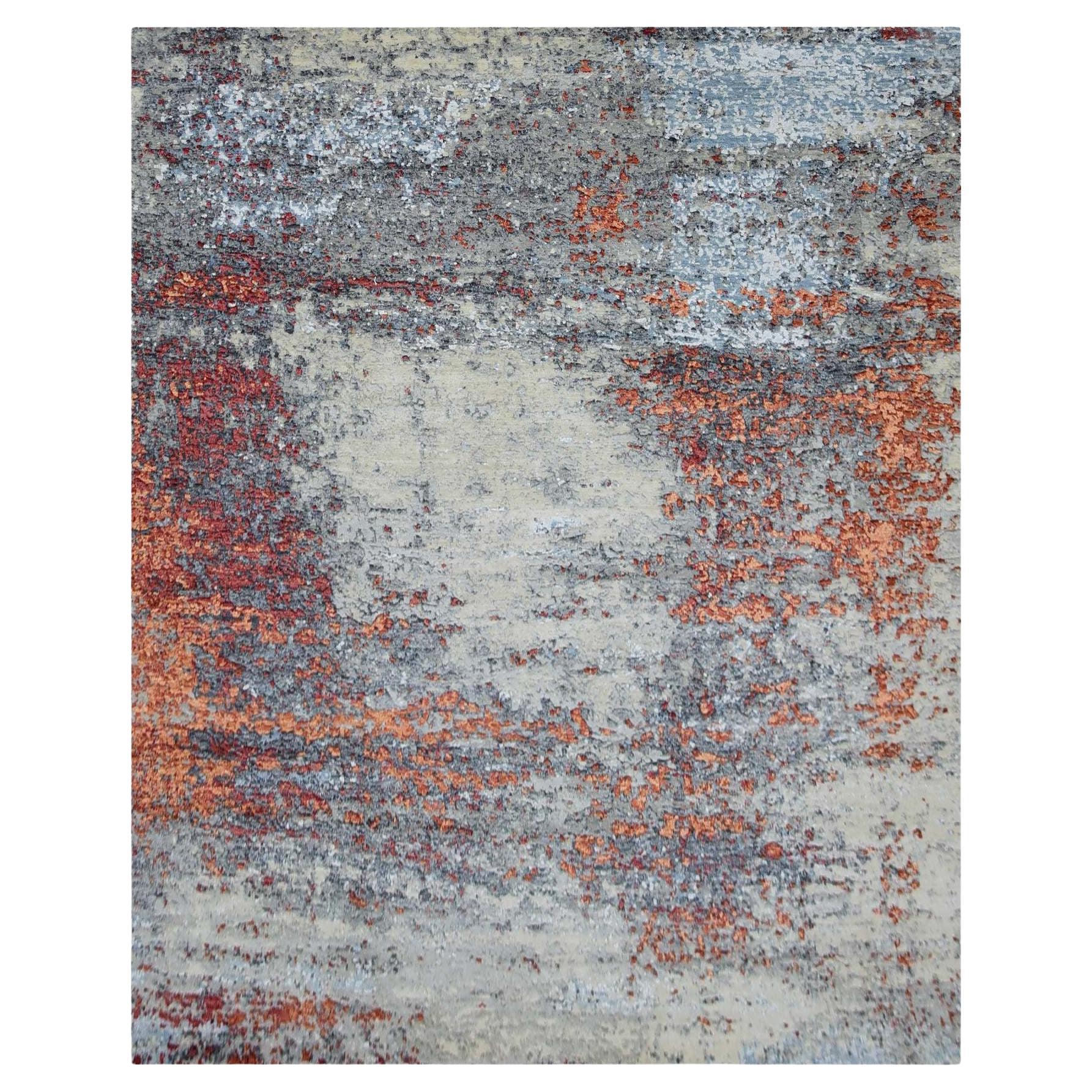 Lexicon White Abstract Design Hand Knotted Pure Wool Oriental Rug 8'0" x 10'1"