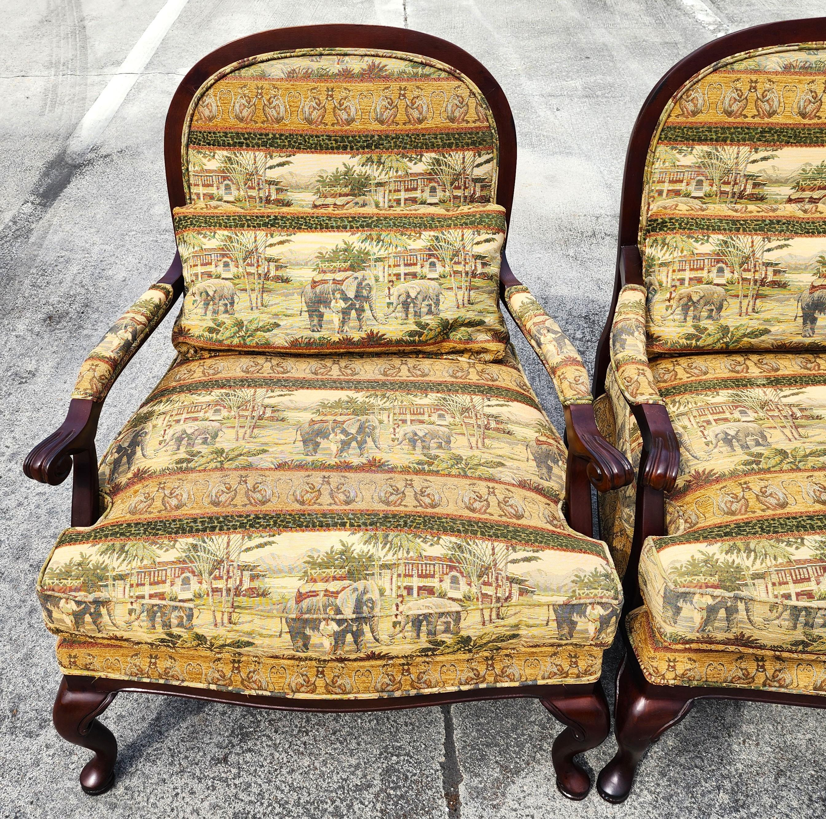 Lexington Sessel Asiatisch-afrikanischer Stil Elefanten Affen (Baumwolle) im Angebot