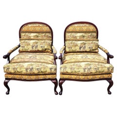 Fauteuils Lexington de style africain asiatique, éléphants, singes