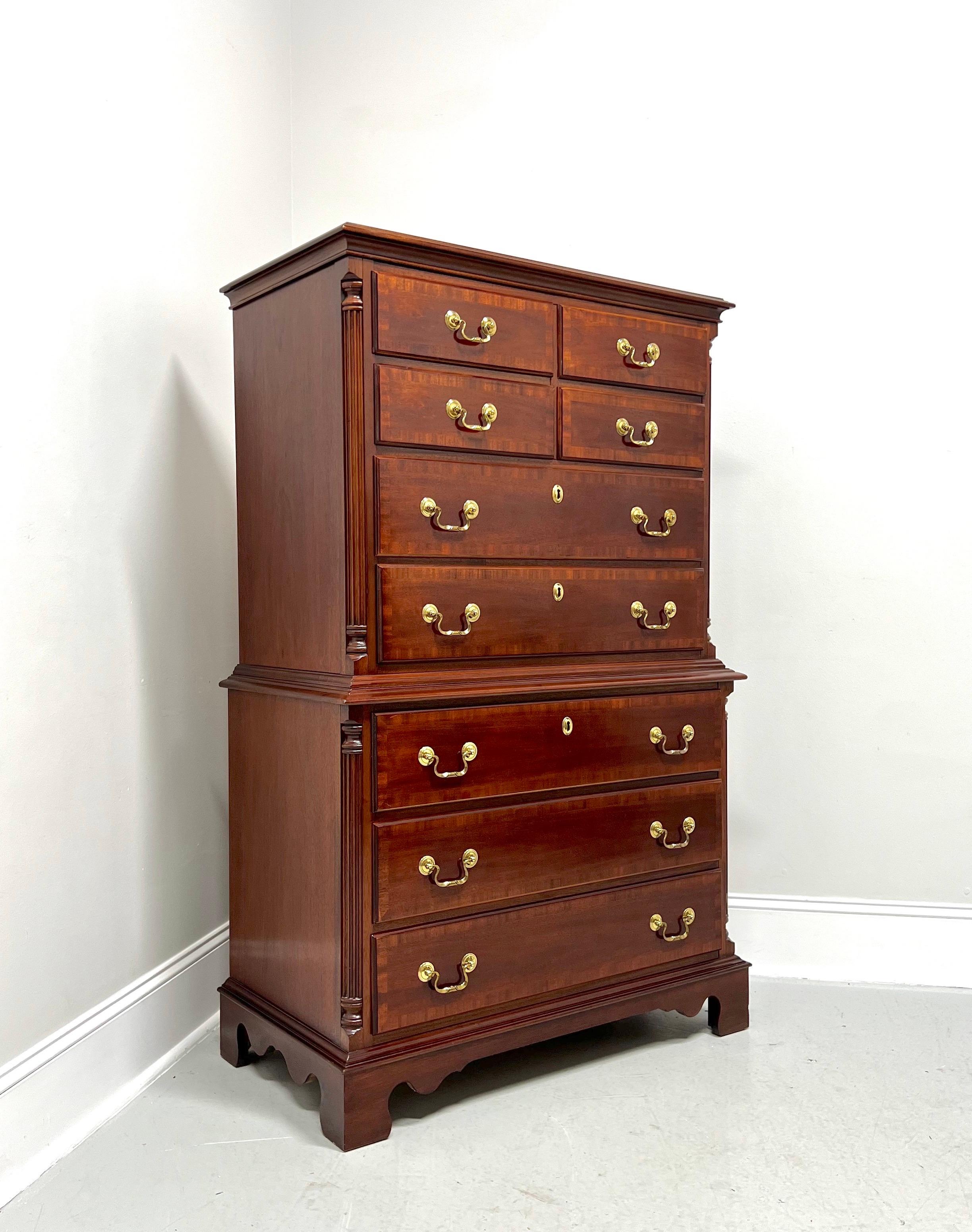 LEXINGTON Banded Mahogany Chippendale Chest on Chest For Sale 8