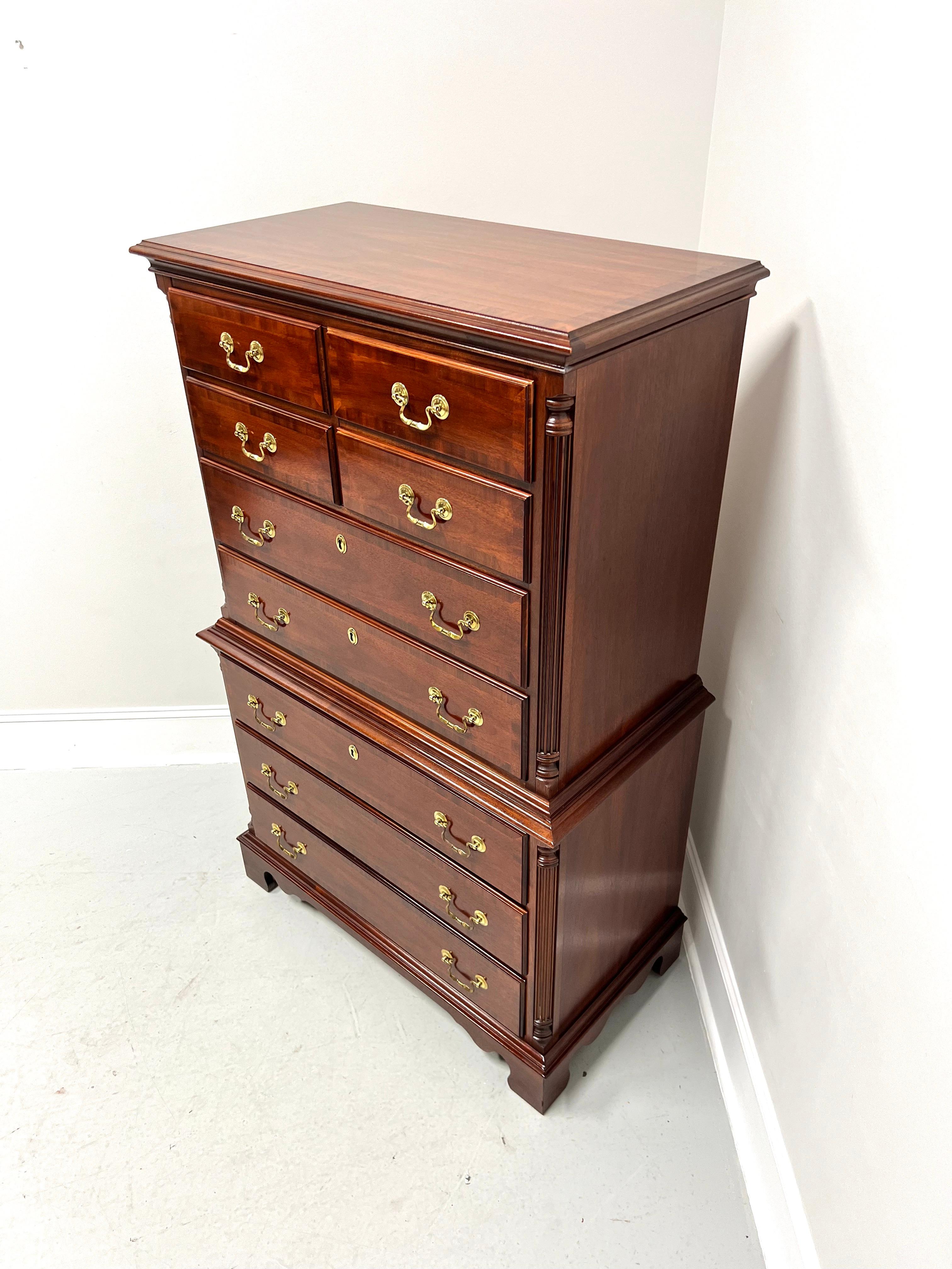 American LEXINGTON Banded Mahogany Chippendale Chest on Chest For Sale