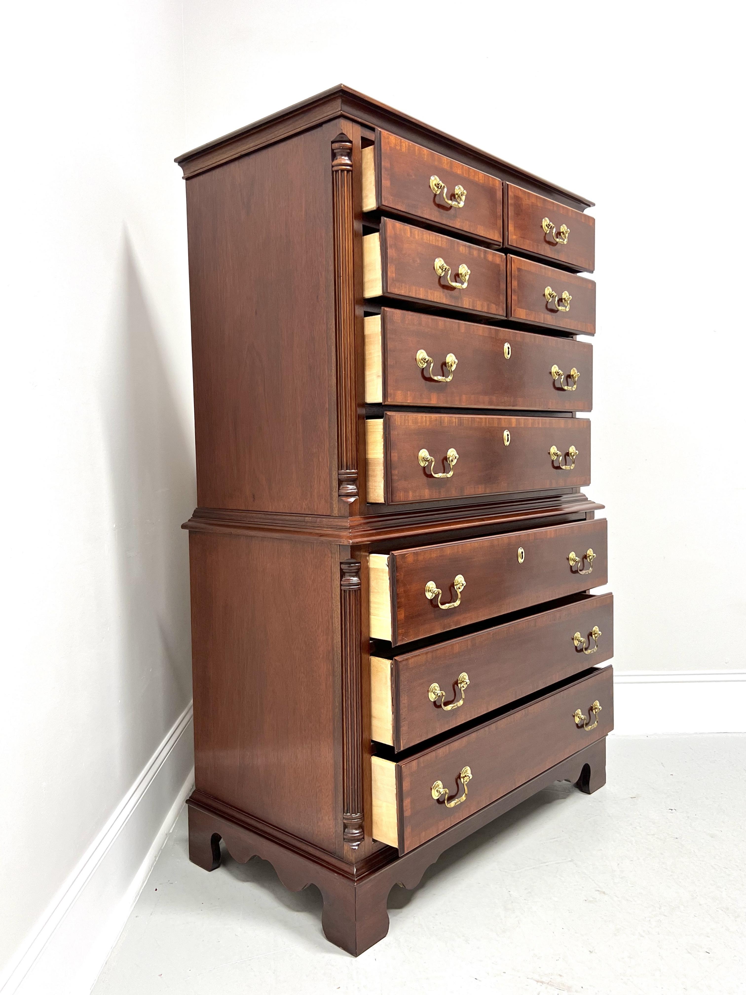 Brass LEXINGTON Banded Mahogany Chippendale Chest on Chest For Sale