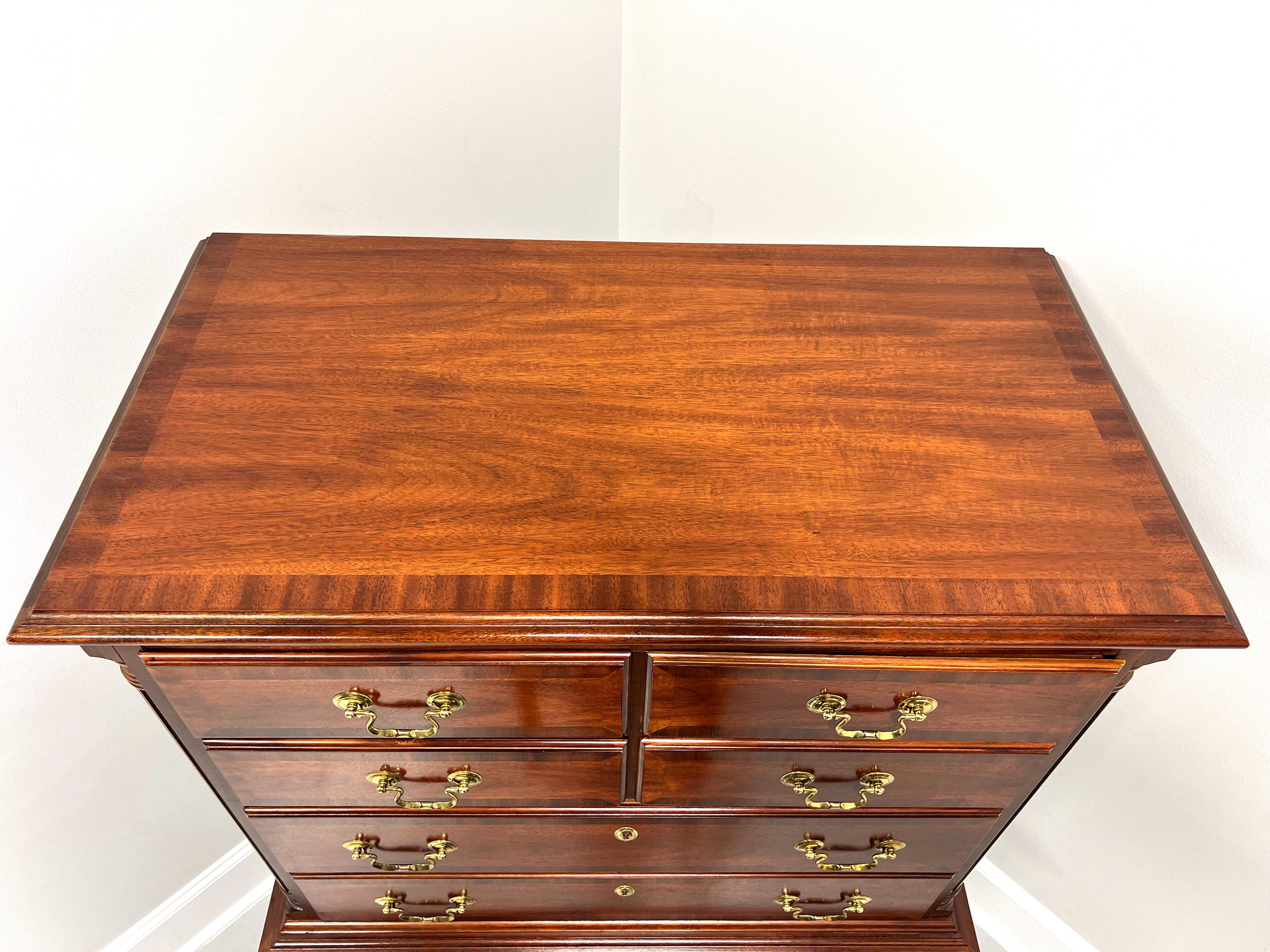 LEXINGTON Banded Mahogany Chippendale Chest on Chest For Sale 1
