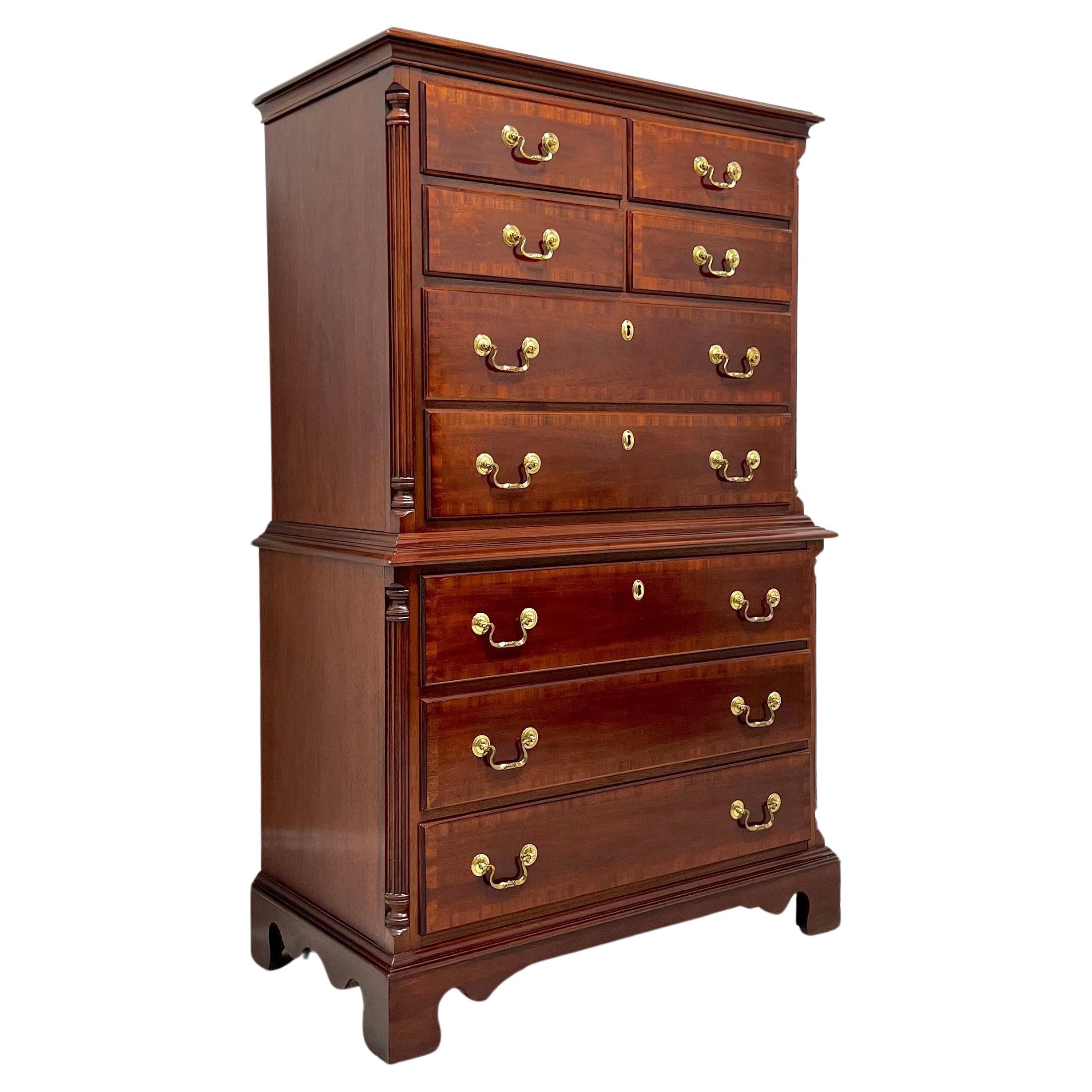 LEXINGTON Banded Mahogany Chippendale Chest on Chest For Sale