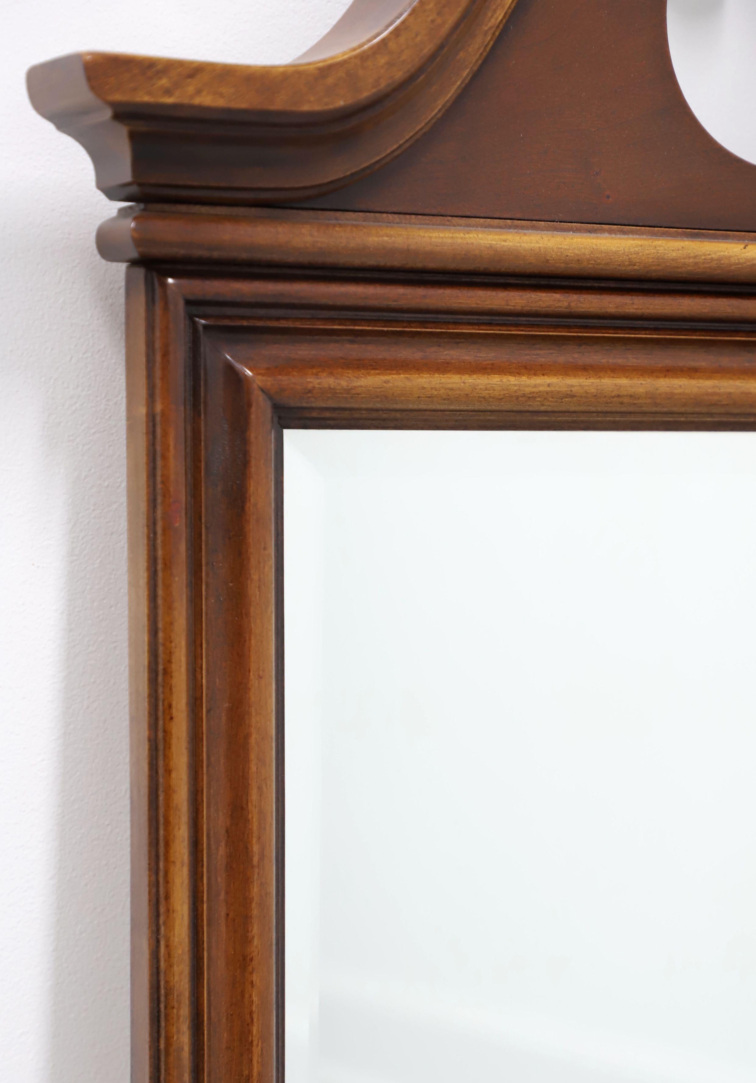 American LEXINGTON Cherry Traditional Pediment Beveled Wall Mirror For Sale