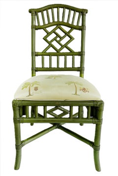 Lexington Chinese Chippendale Rattan Side Chairs, Painted, Set of 4