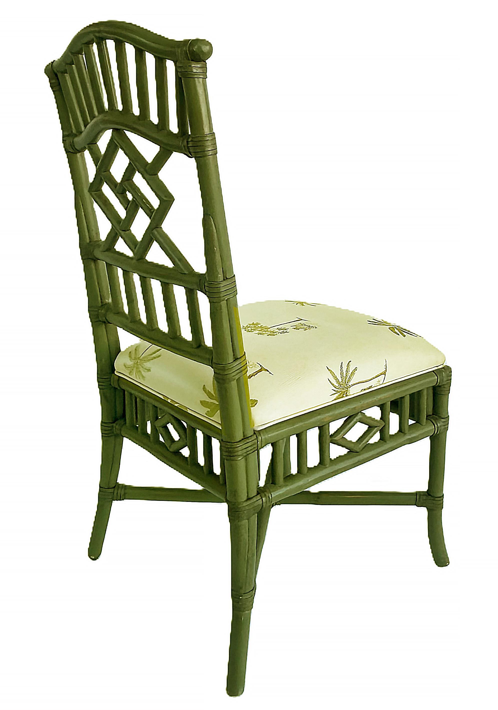 Lexington Chaises d'appoint chinoises en faux rotin Chippendale, peintes, ensemble de 4 Bon état - En vente à Miami, FL