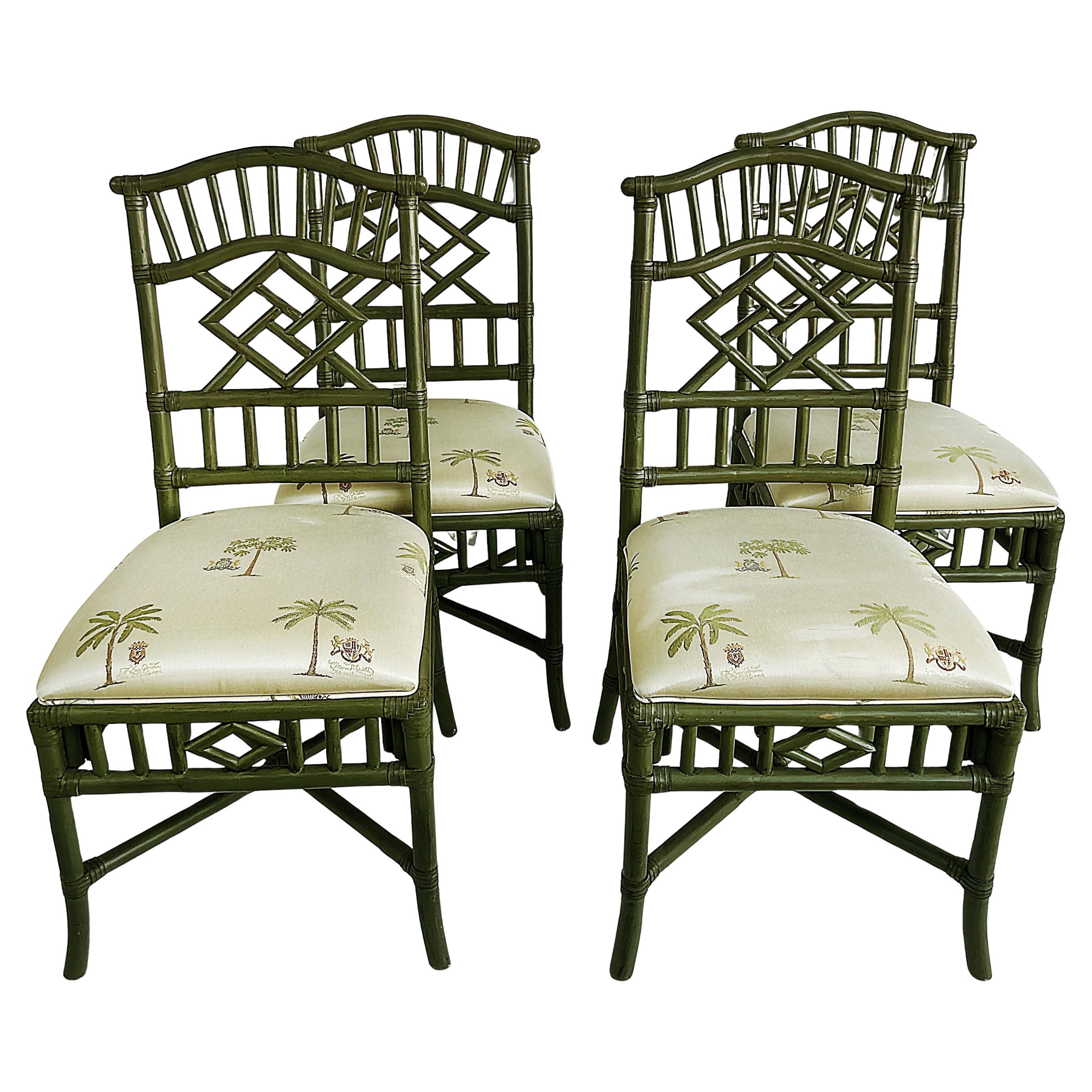 Lexington Chaises d
appoint chinoises en faux rotin Chippendale, peintes, ensemble de 4