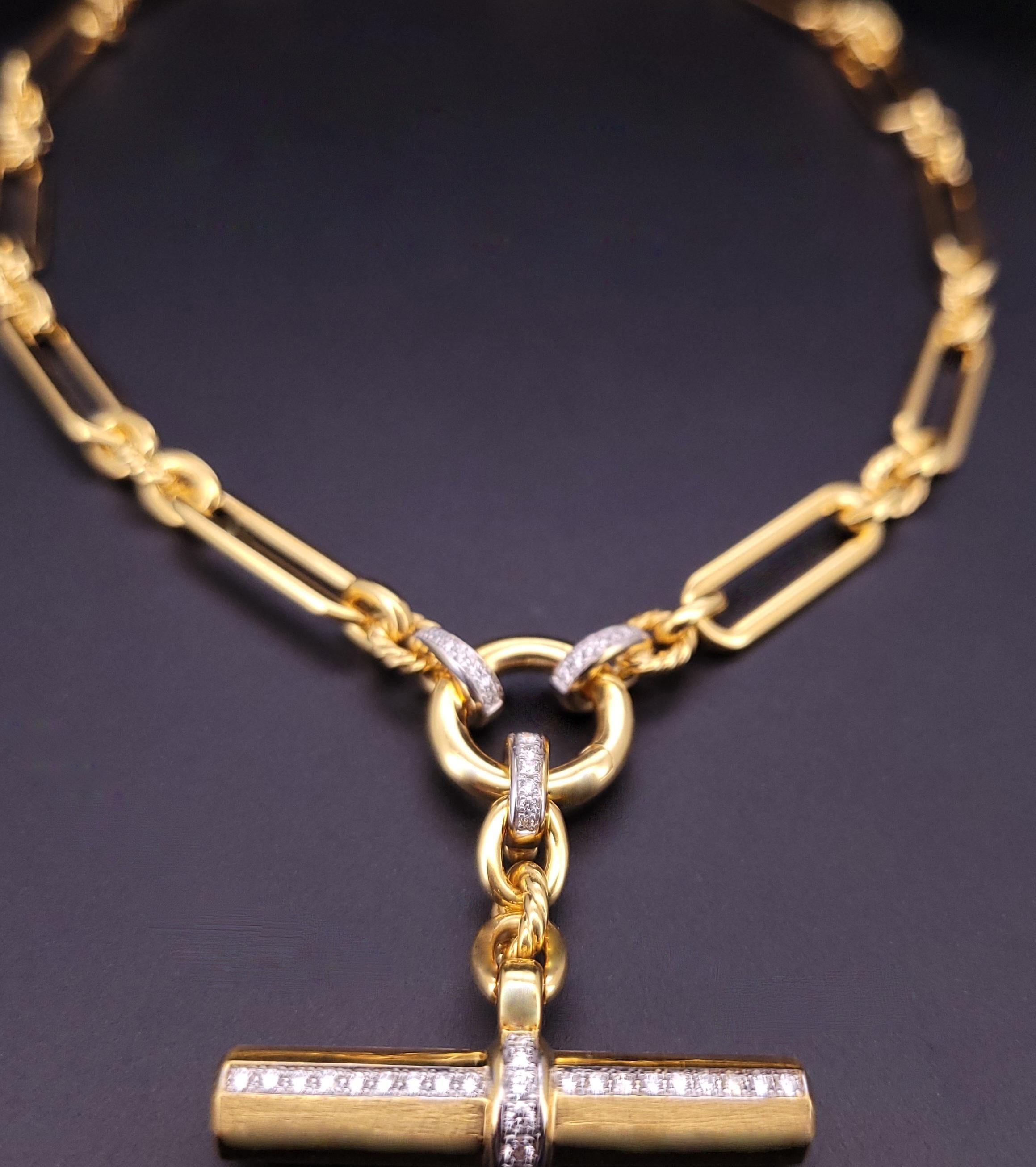 Lexington Collier chaîne E/W en or jaune 18K avec diamants, 6.5mm Excellent état - En vente à New York, NY