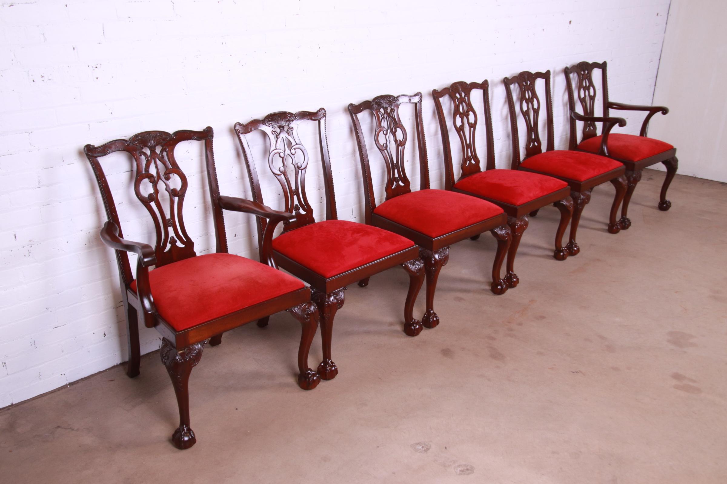 20th Century Lexington Furniture Chippendale Carved Mahogany Dining Chairs, Set of Six