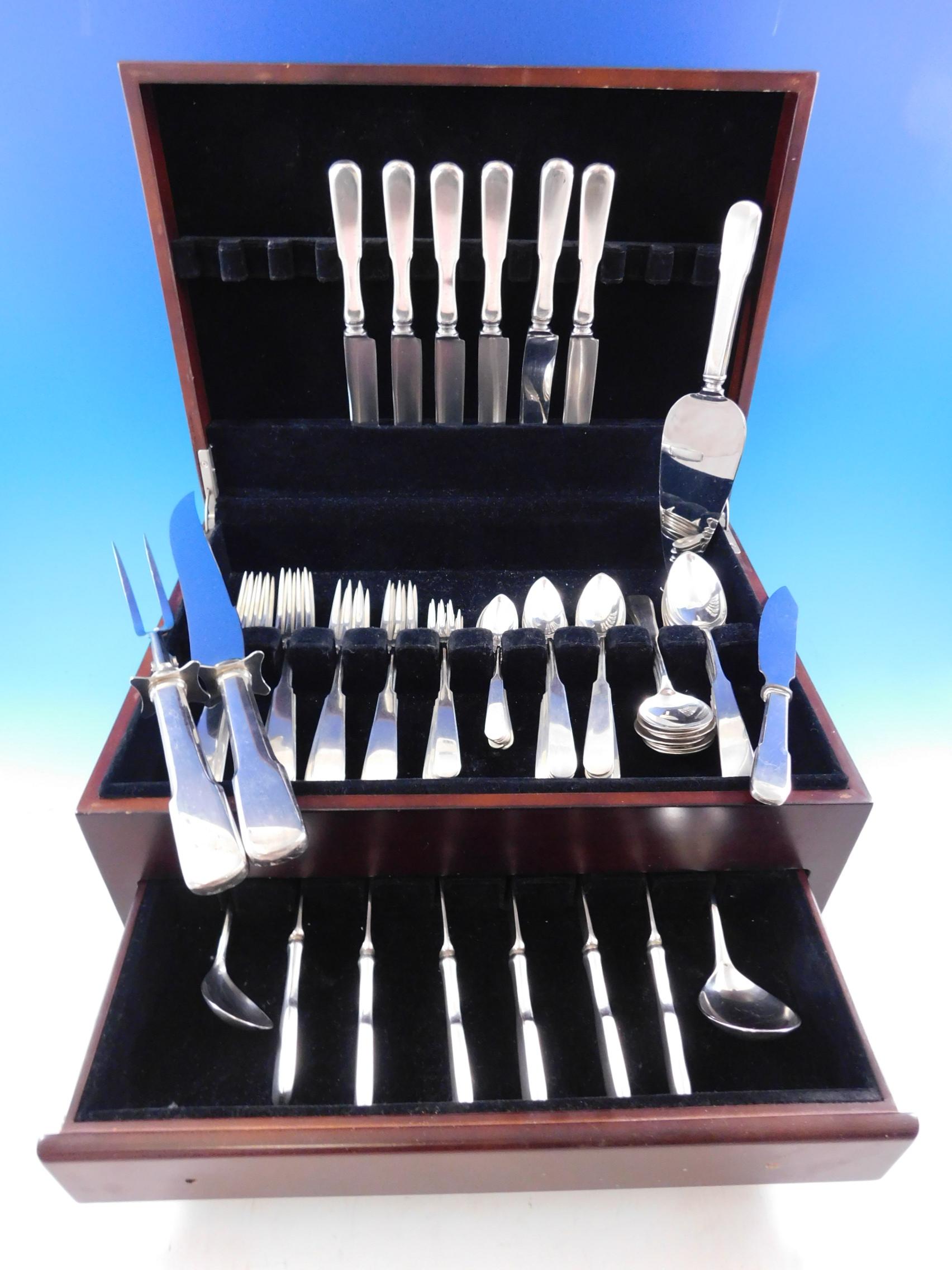 Lexington Georg Jensen USA sterling silver flatware set with classic fiddle shaped handles, 66 pieces. This set includes:

6 knives, 8 3/4