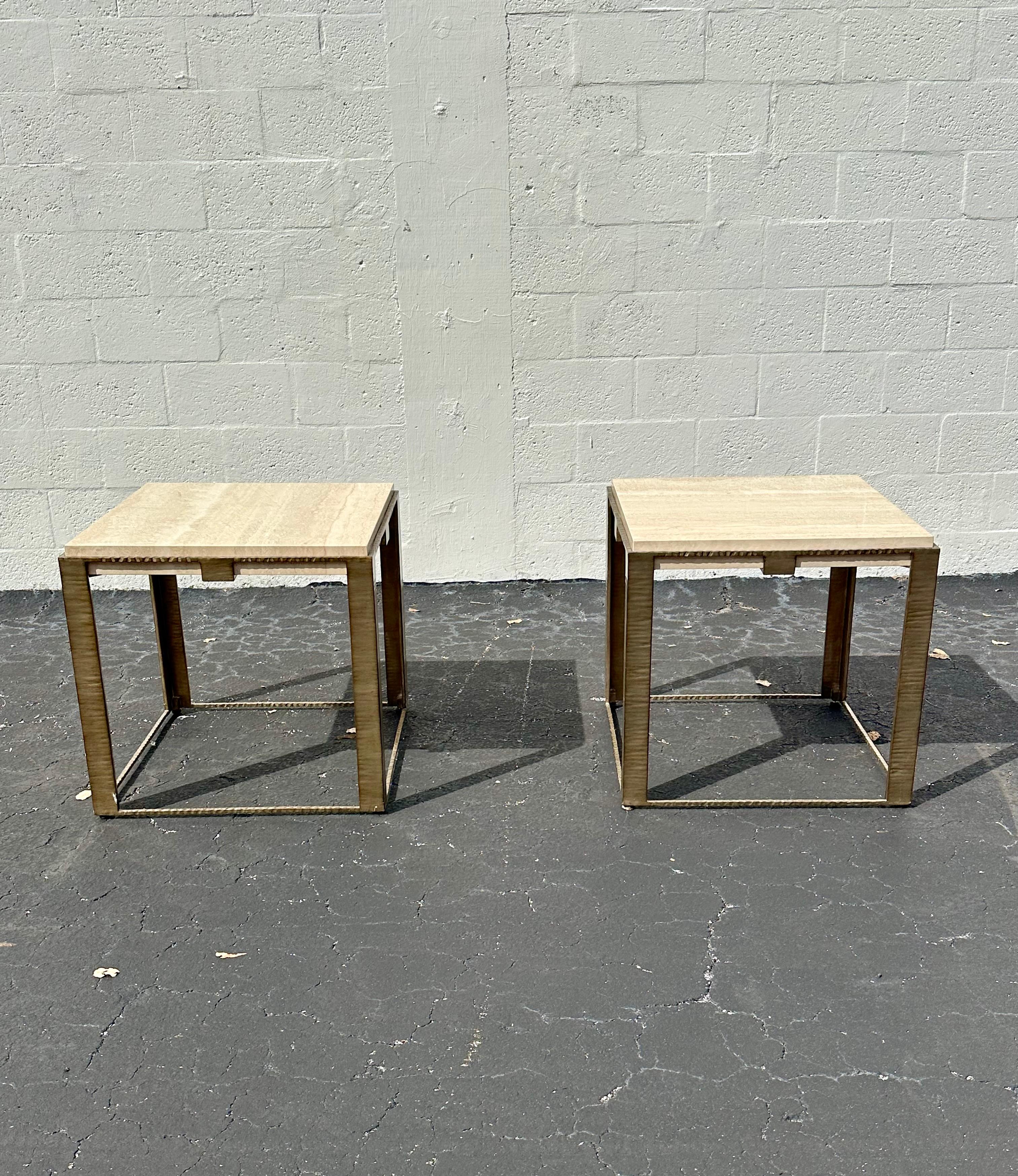 Organic Modern Lexington Laurel Canyon Travertine End Tables, Set of 2 For Sale