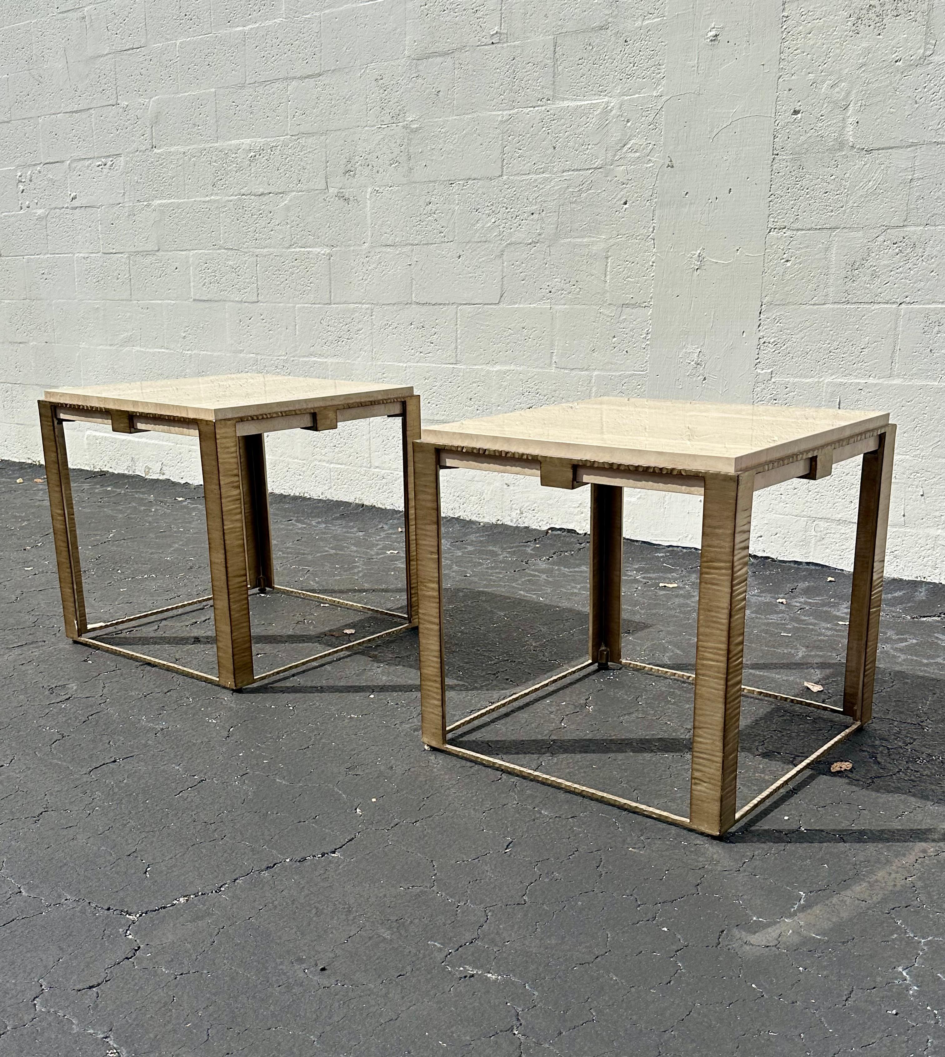 Philippine Lexington Laurel Canyon Travertine End Tables, Set of 2 For Sale