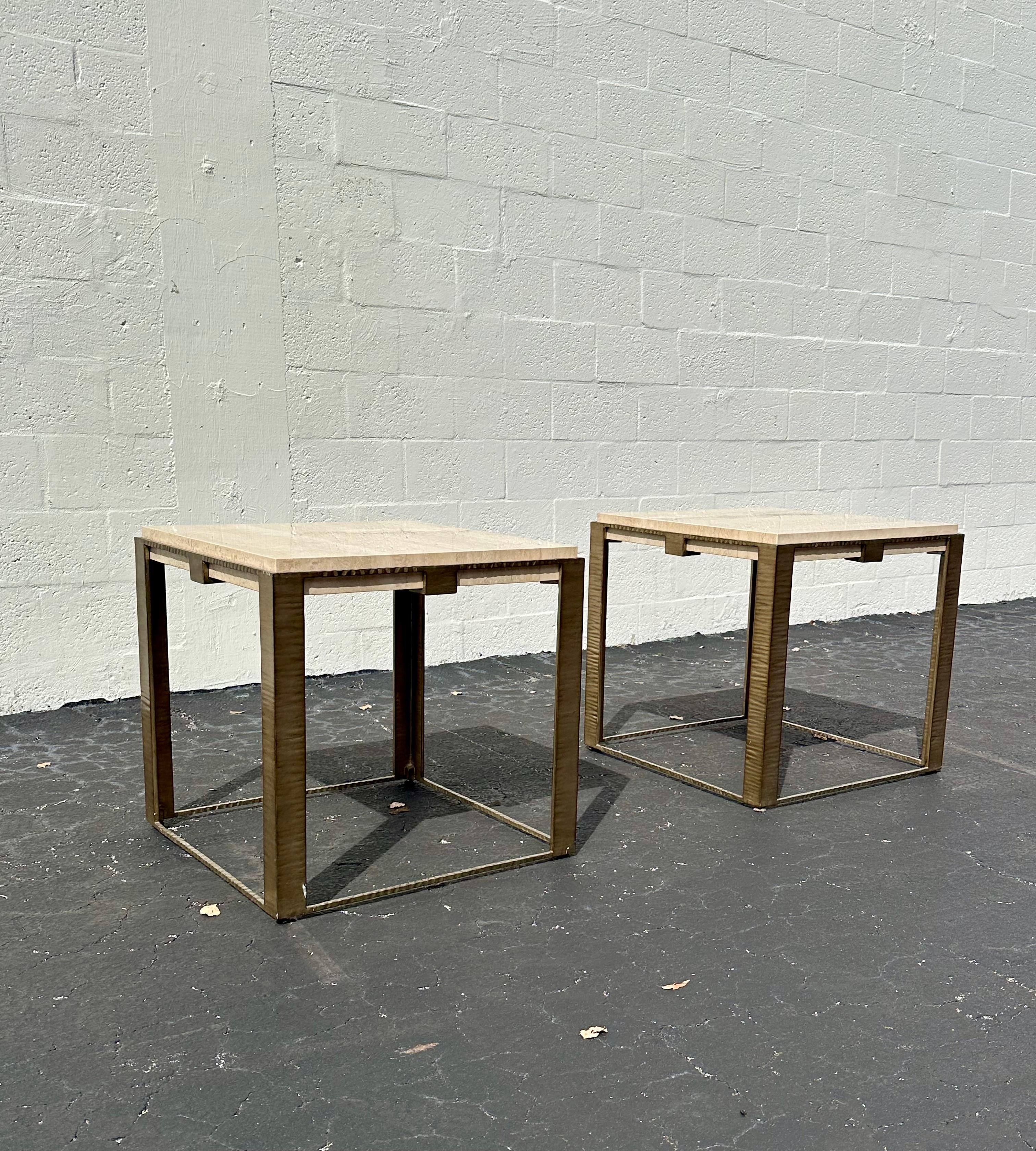 Lexington Laurel Canyon Travertine End Tables, Set of 2 In Good Condition For Sale In Fort Lauderdale, FL