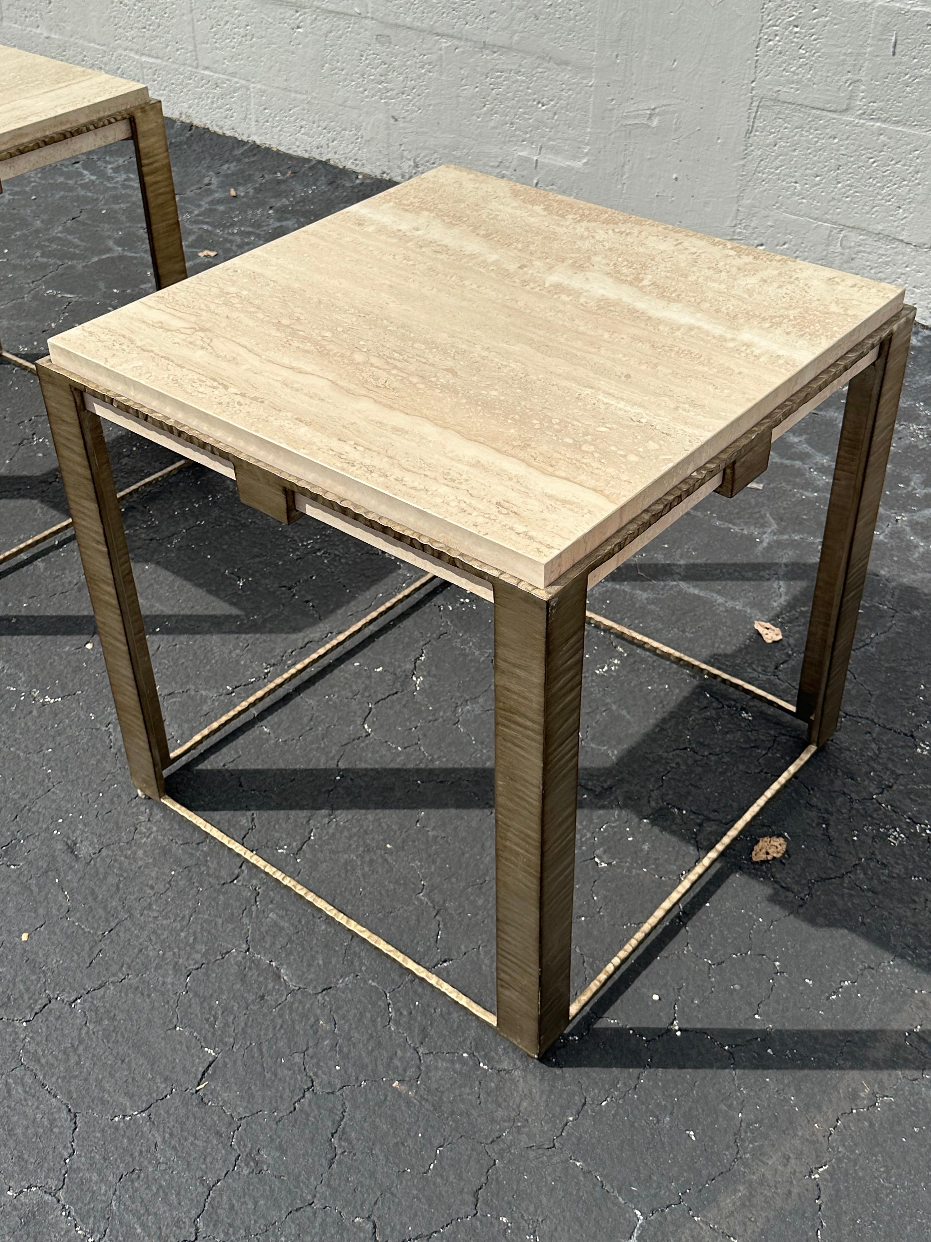 Contemporary Lexington Laurel Canyon Travertine End Tables, Set of 2 For Sale