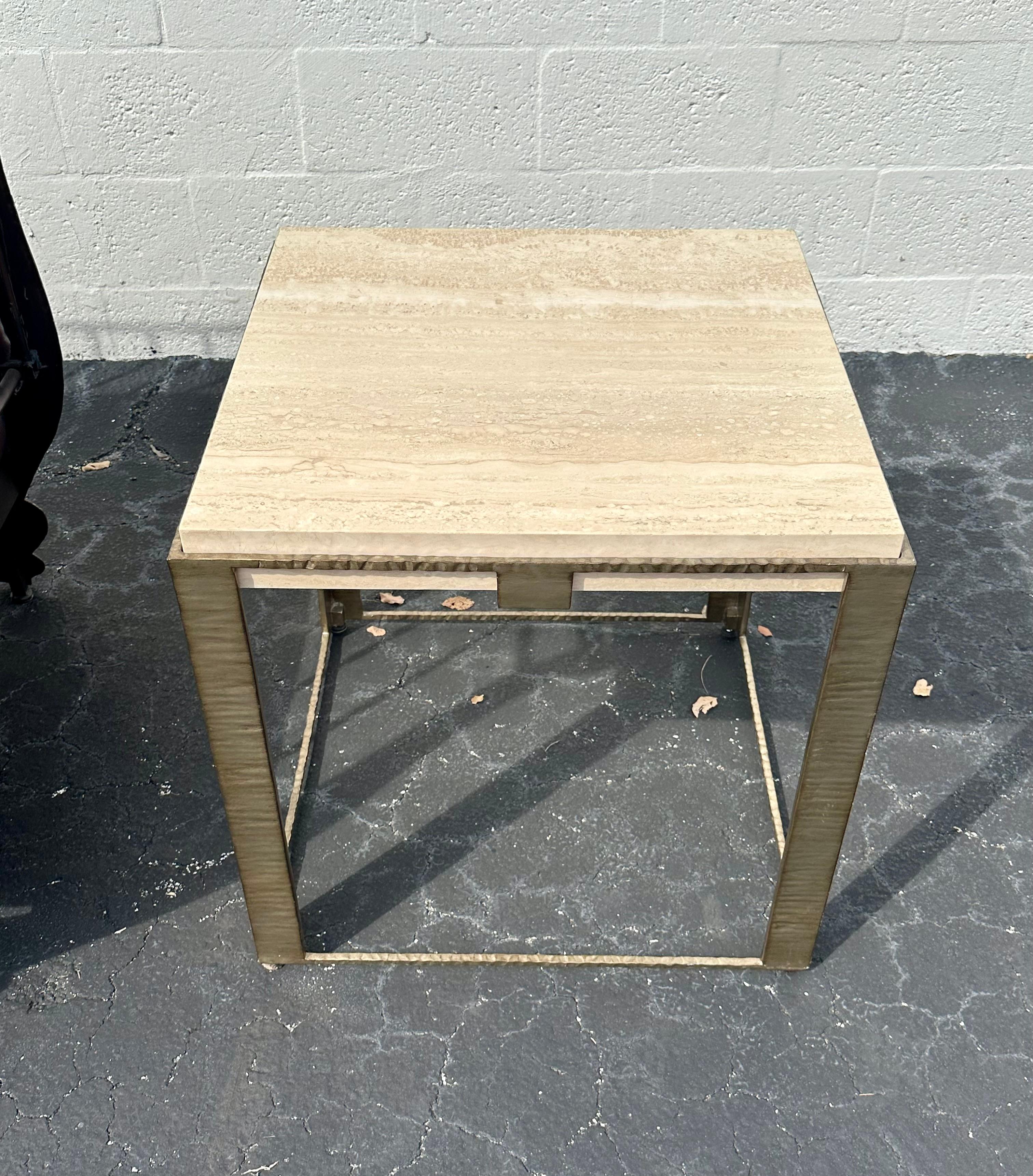 Iron Lexington Laurel Canyon Travertine End Tables, Set of 2 For Sale