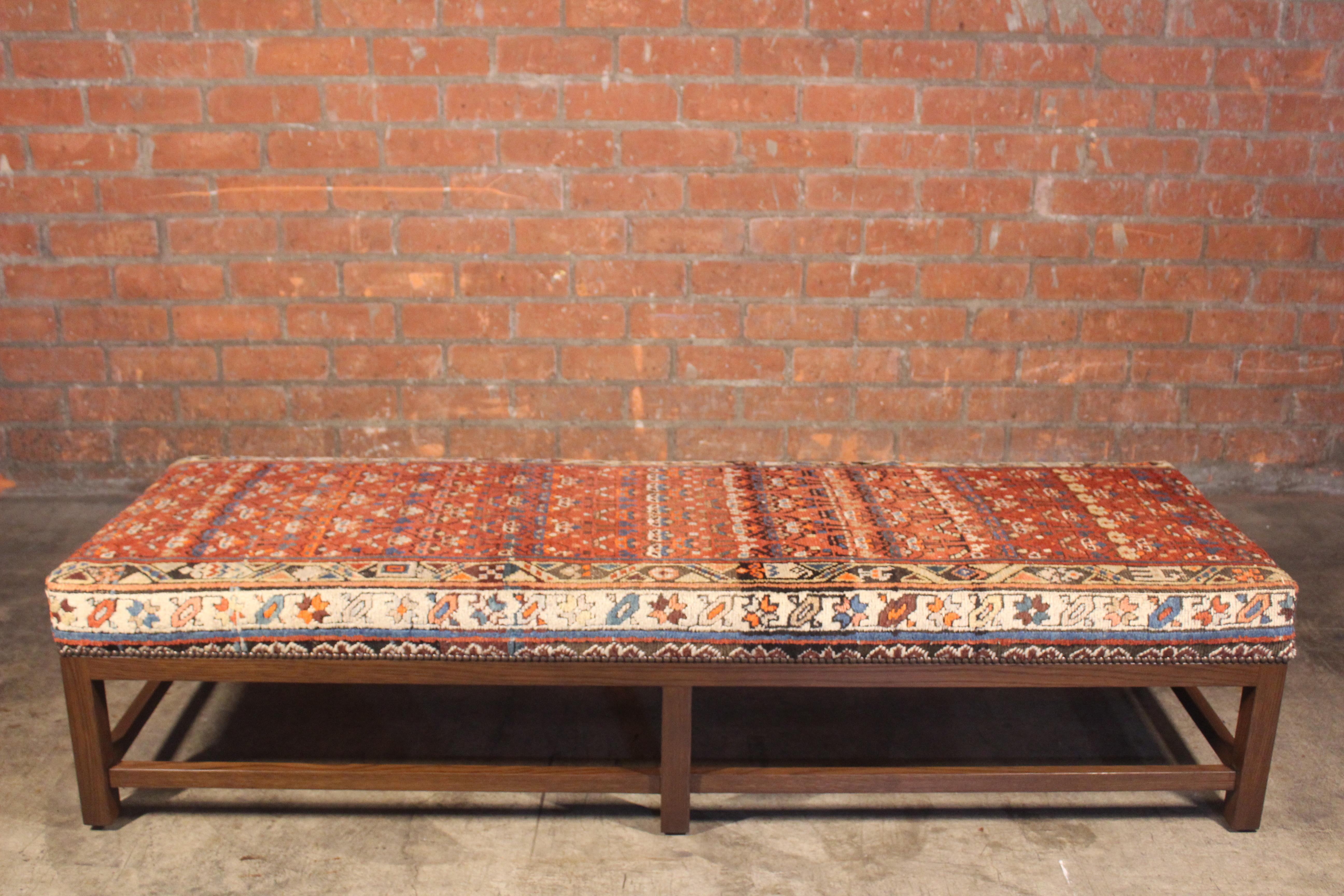 American Lexington Ottoman or Bench Upholstered in a Vintage Turkish Rug