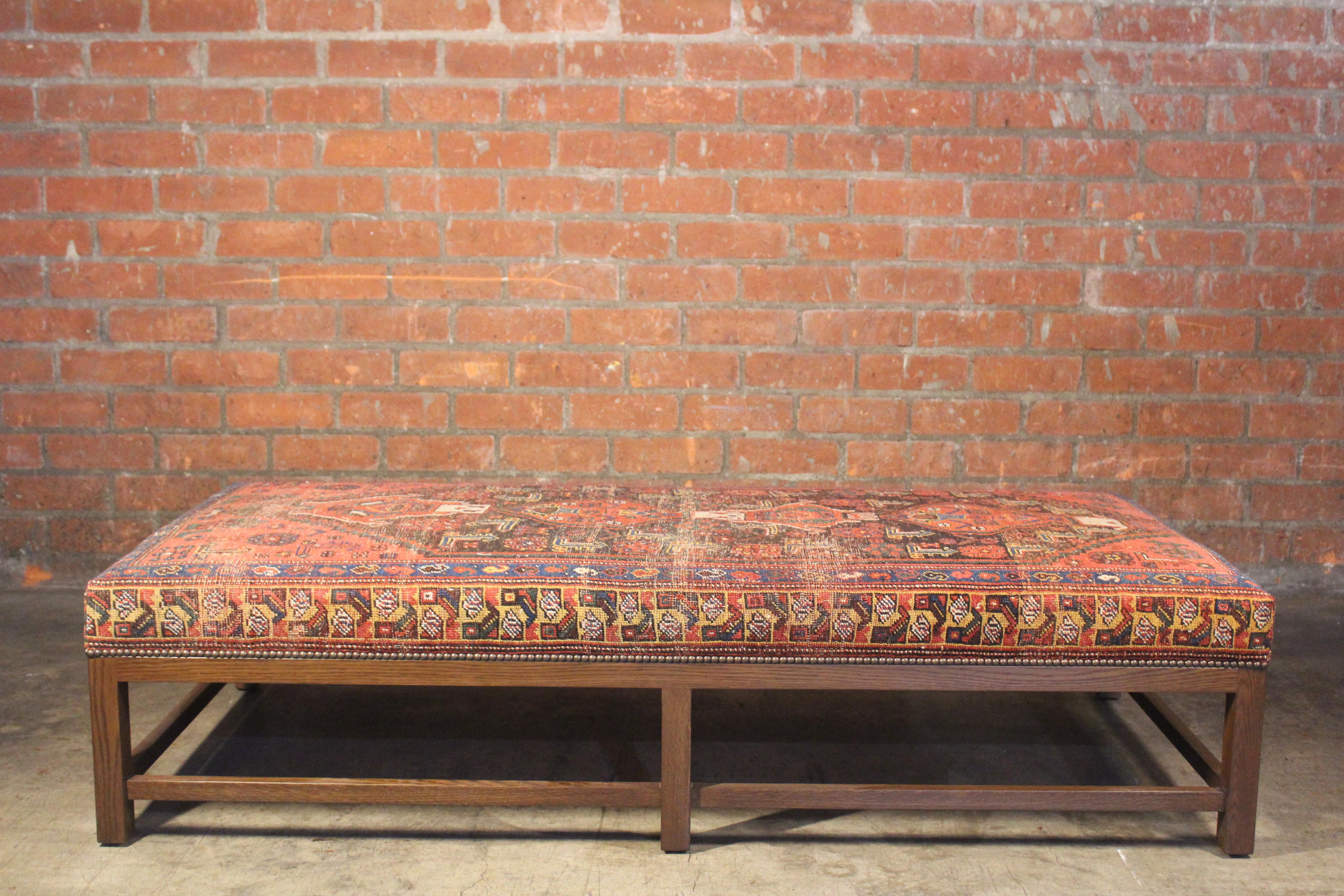 American Lexington Ottoman Upholstered in a Vintage Turkish Rug
