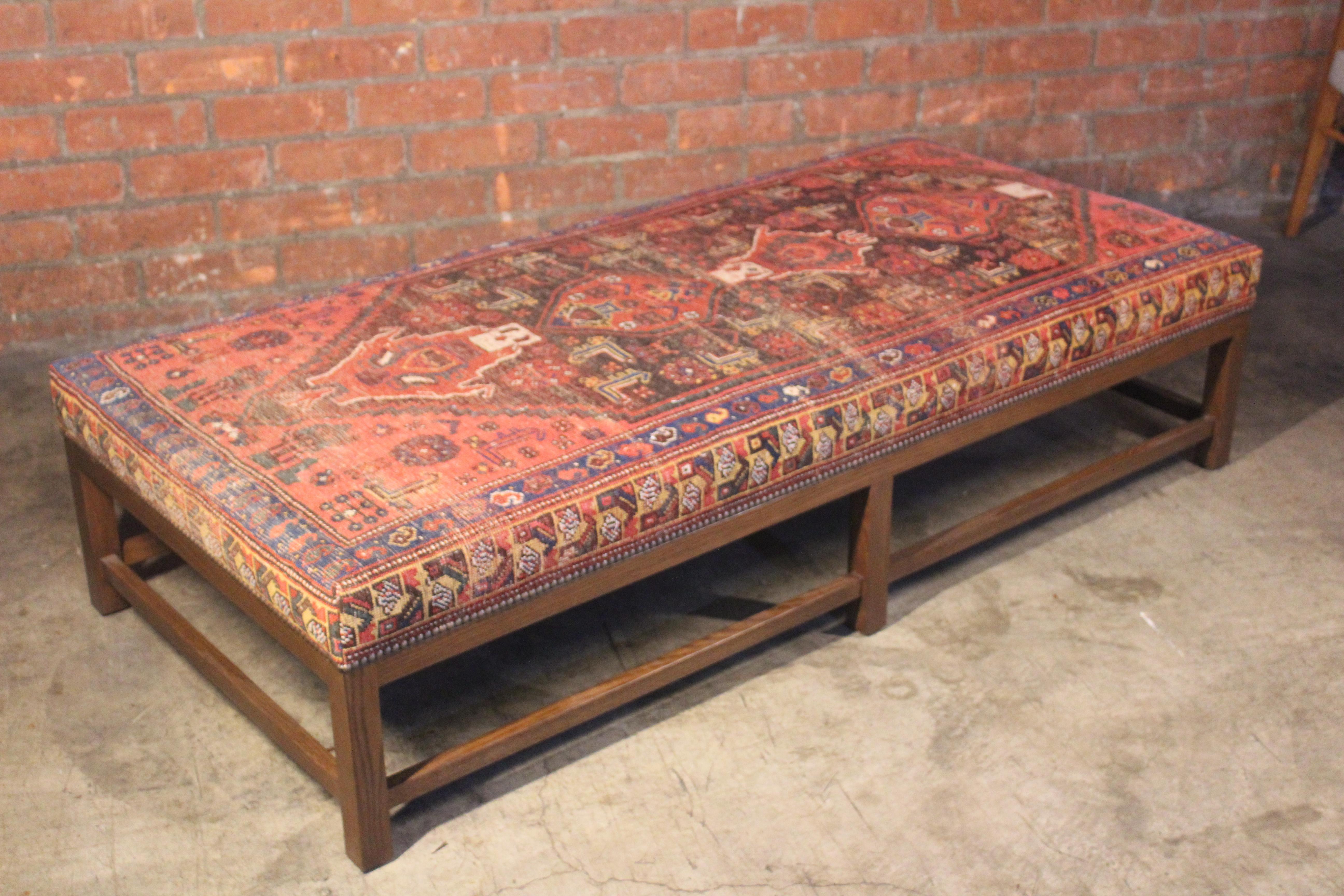 Lexington Ottoman Upholstered in a Vintage Turkish Rug In Good Condition In Los Angeles, CA