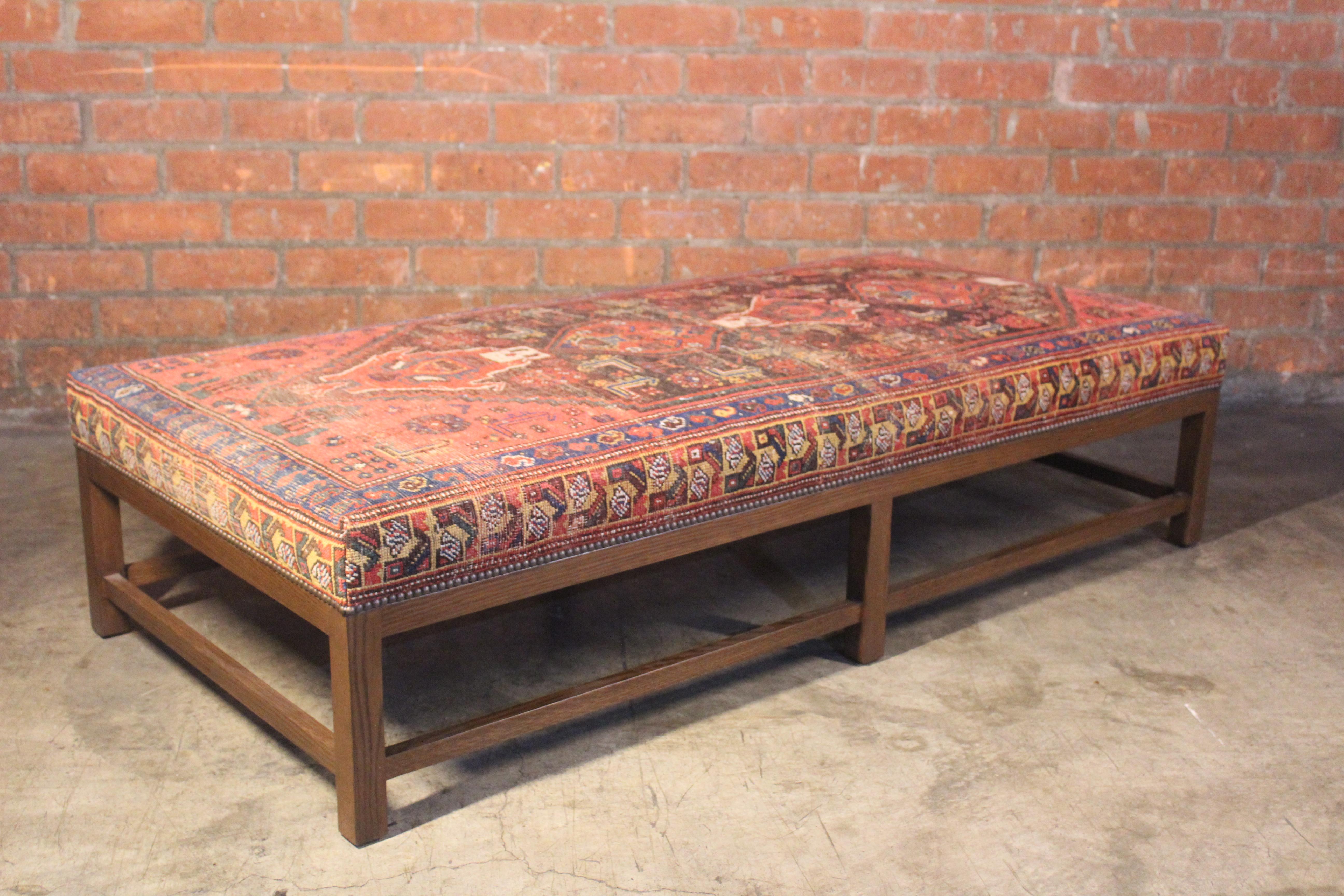 Wool Lexington Ottoman Upholstered in a Vintage Turkish Rug