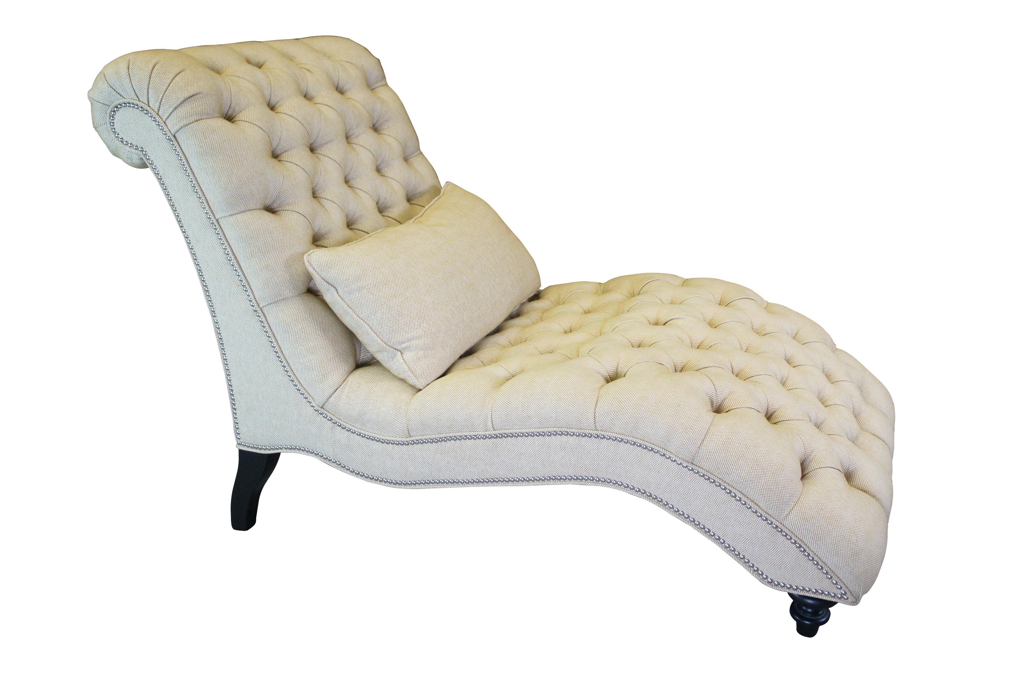 French Provincial Lexington Upholstery Traditional Beige Tufted Althena Chaise Lounge 7802-75 For Sale