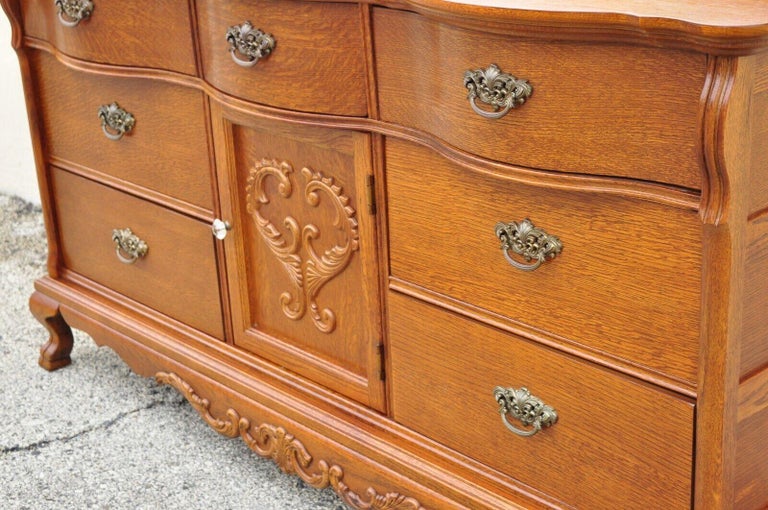 Lexington Victorian Sampler Oak Triple Dresser with Mirror For Sale at