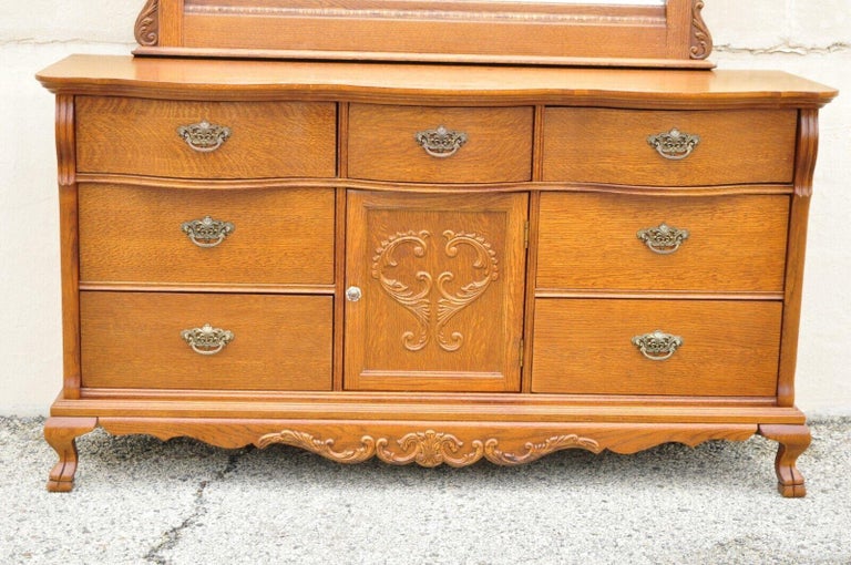Lexington Victorian Sampler Oak Triple Dresser with Mirror For Sale at 1stDibs