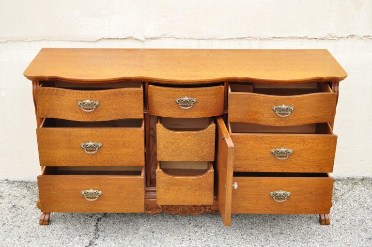 Lexington Victorian Sampler Oak Triple Dresser with Mirror For Sale at