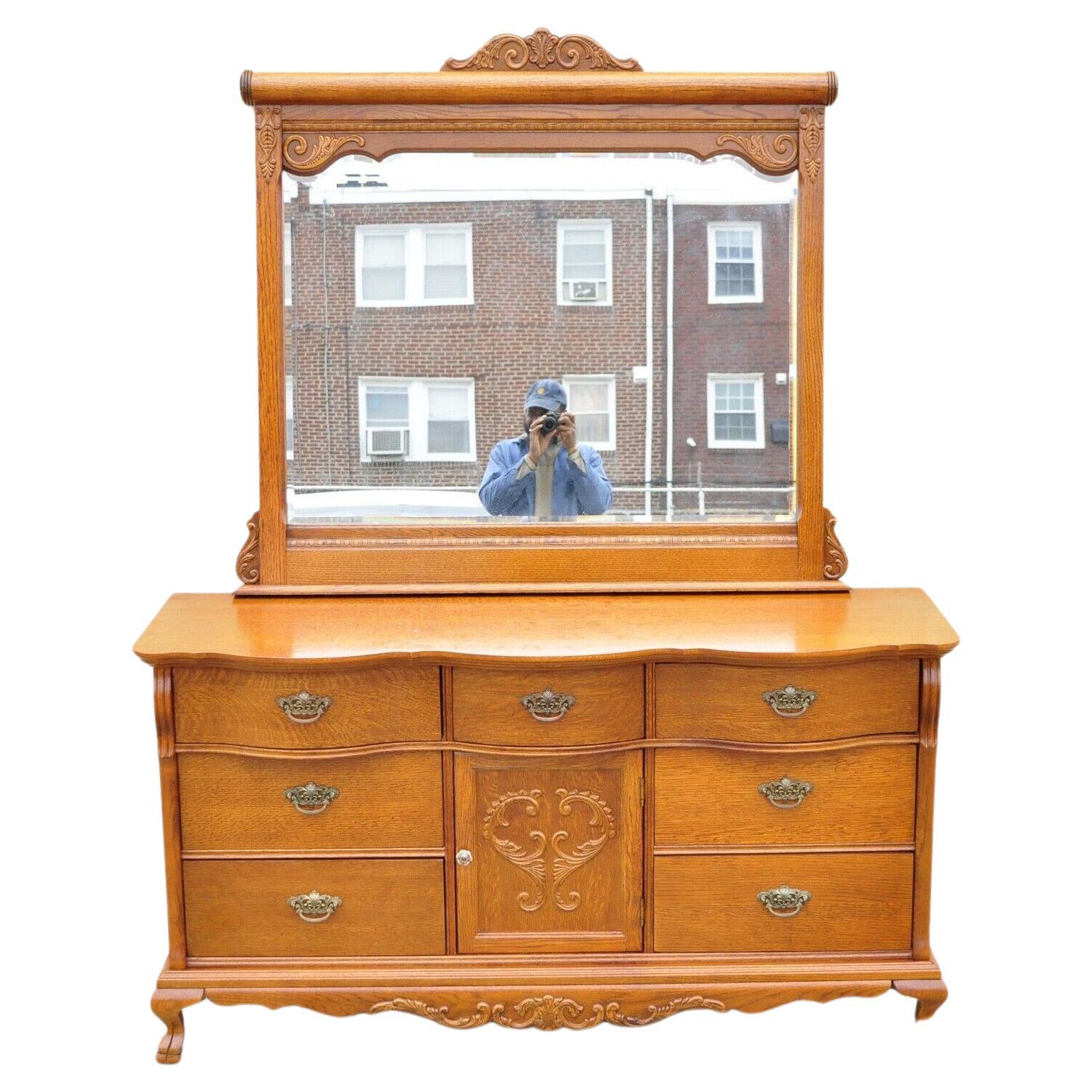 Lexington Victorian Sampler Oak Triple Dresser with Mirror For Sale