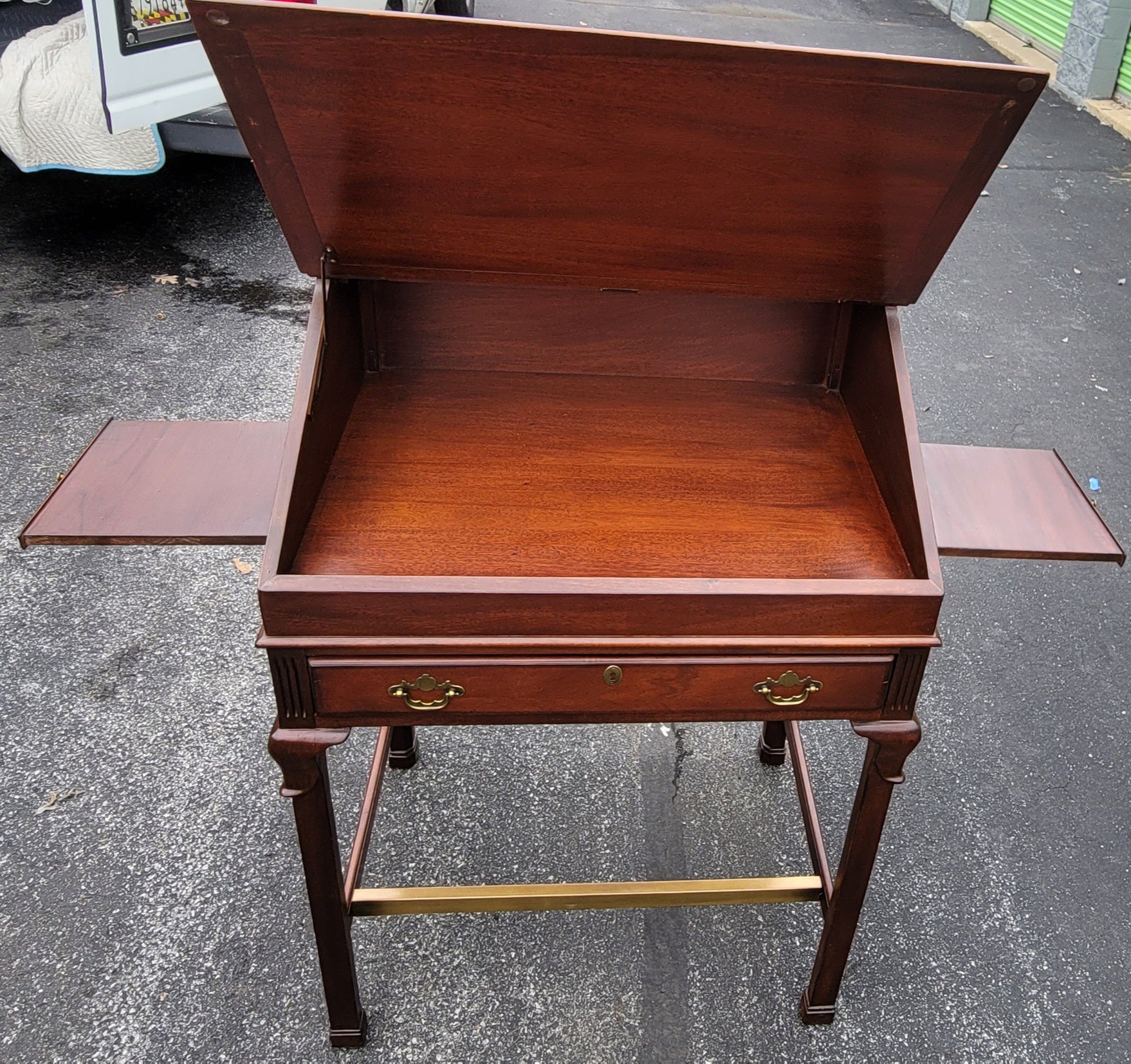 Woodwork Lexington's Palmer Home Collection Mahogany Tooled Leather Drafting Desk W/ Tray For Sale