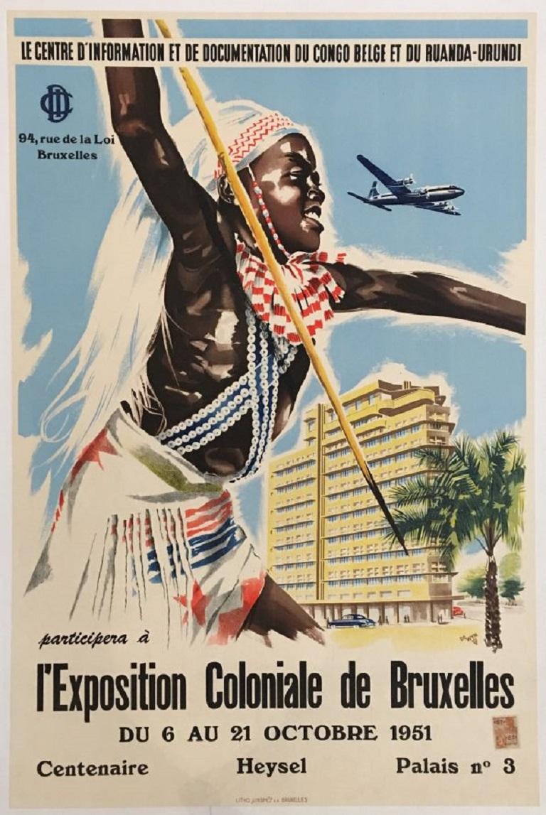 L’Exposition Coloniale de Bruxelles Original Vintage Poster In Good Condition In Melbourne, Victoria