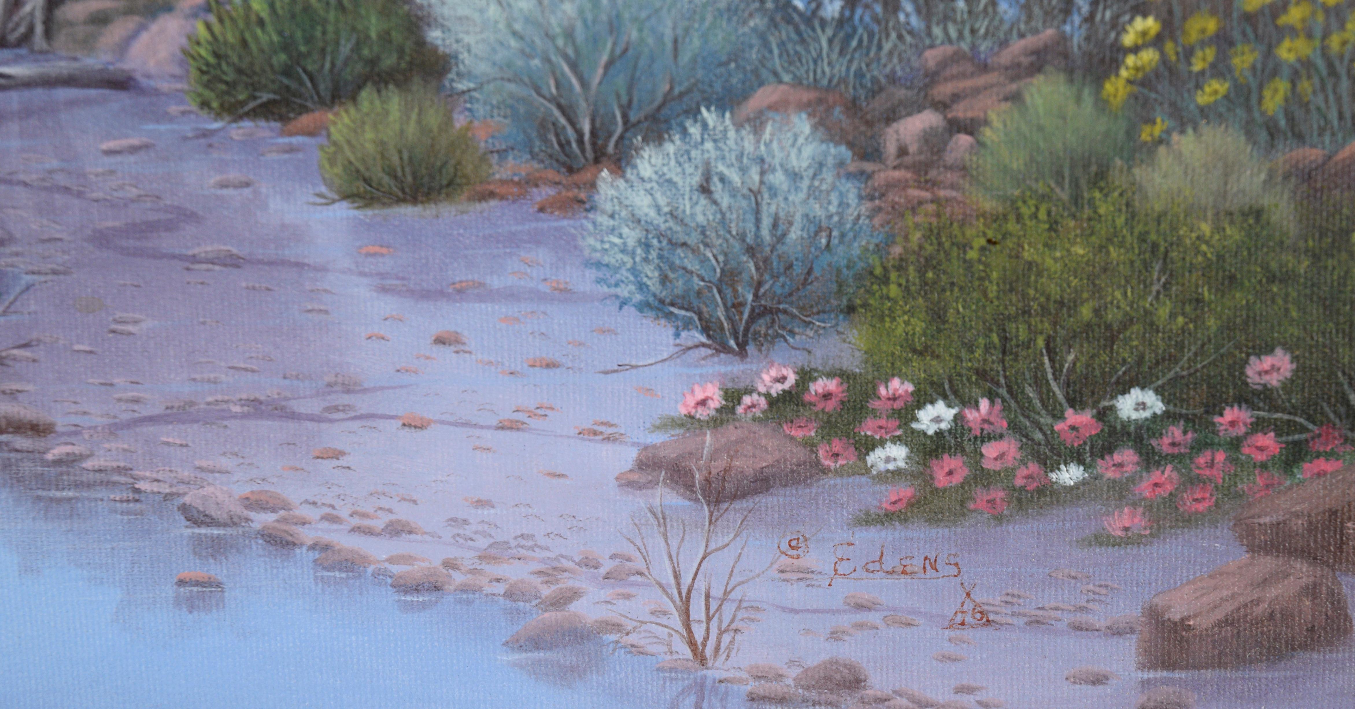 Vintage Landscape -- Sunset in the Desert - Gray Landscape Painting by Leyette Edens