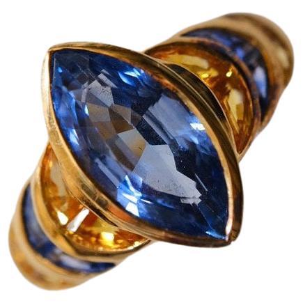 LEYSER 18K Gold Blue & Yellow Sapphire Ring For Sale