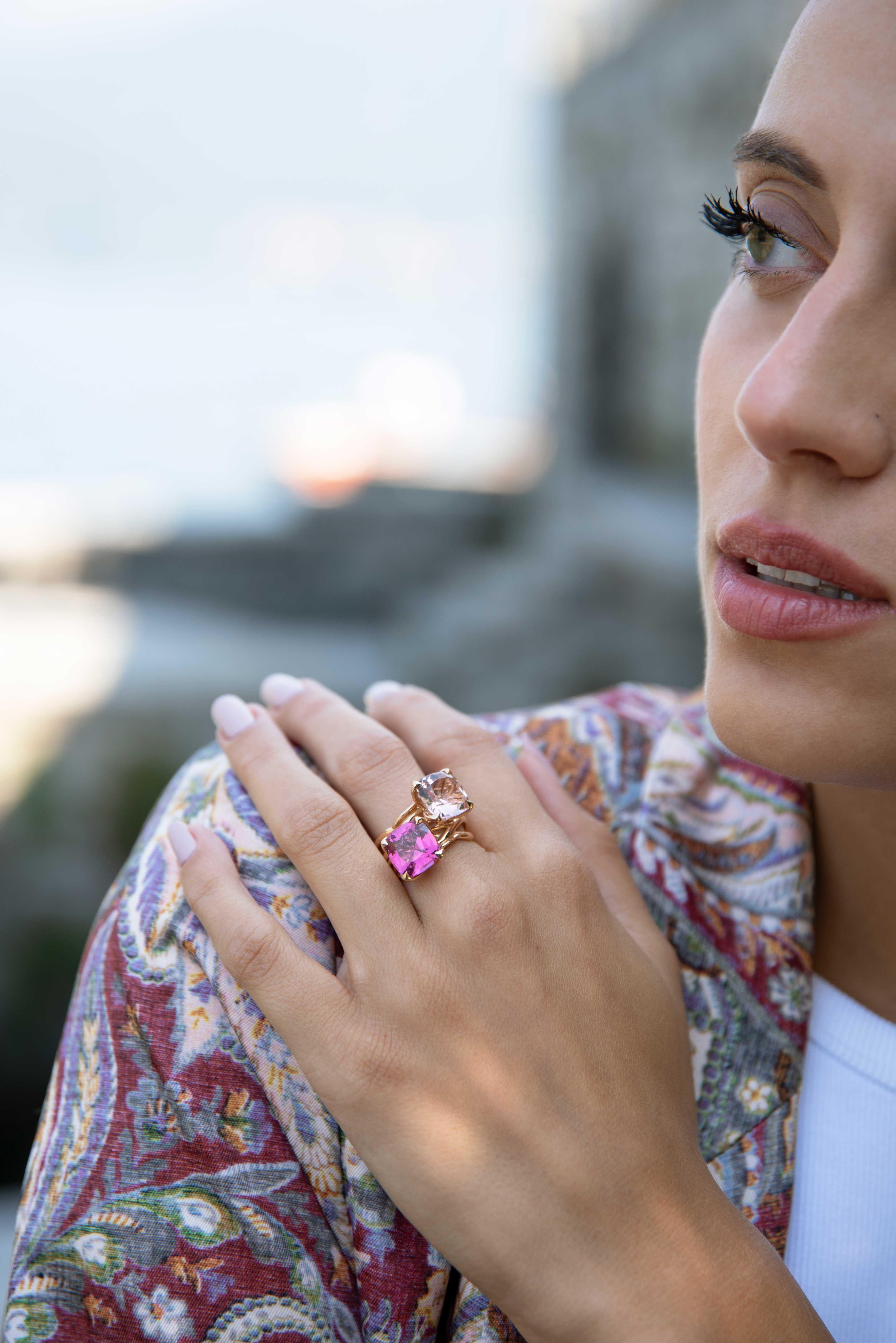 Or rose 4,35 carats. Bague dôme en morganite Pour femmes en vente