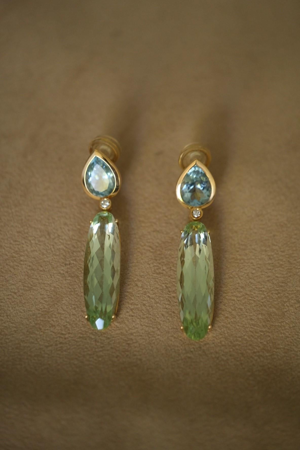 LEYSER 18k Rose Gold Aquamarine Green Beryll Diamond Earrings For Sale 4