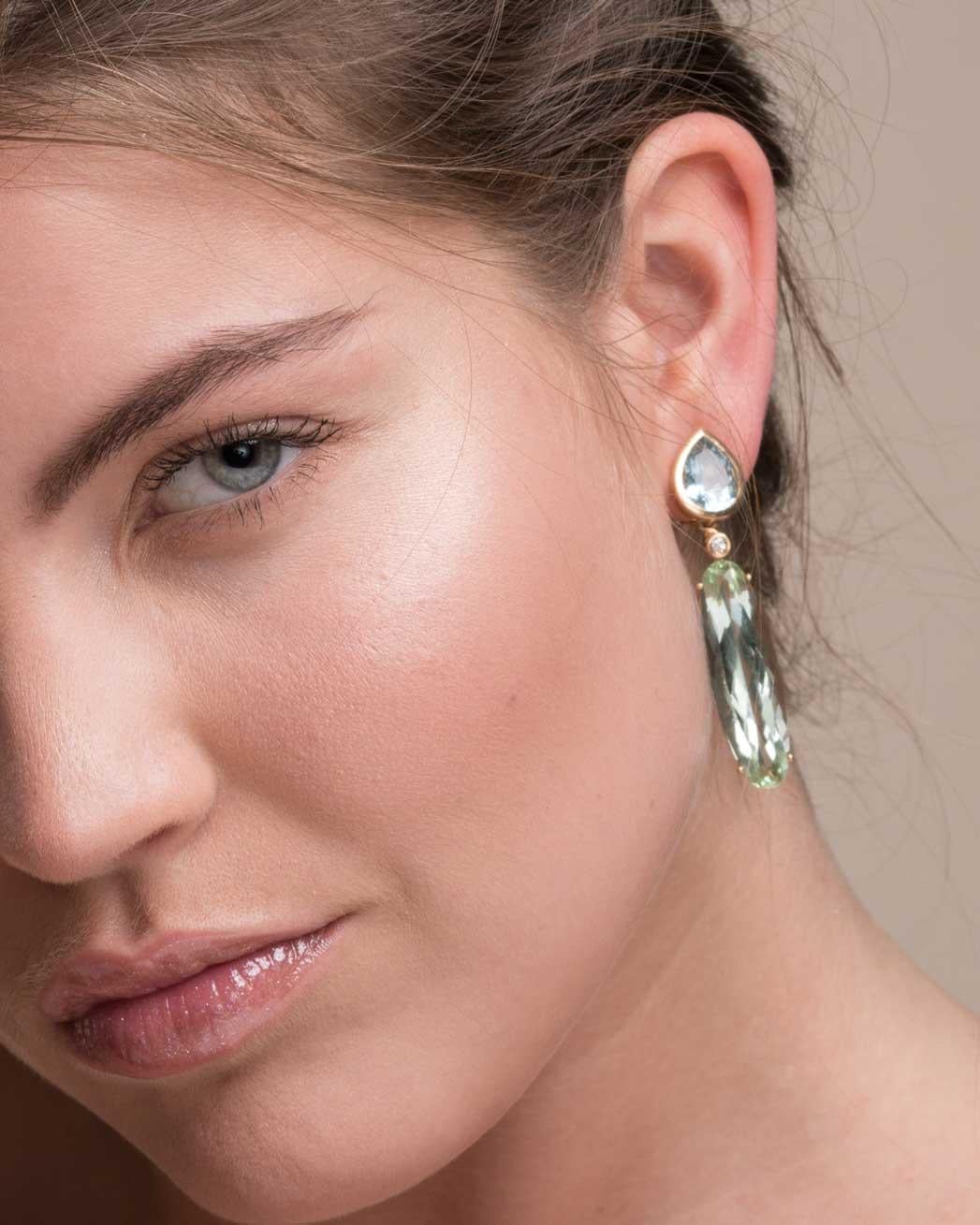 LEYSER 18k Rose Gold Aquamarine Green Beryll Diamond Earrings For Sale 1