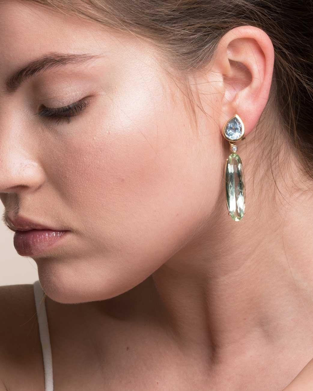 LEYSER 18k Rose Gold Aquamarine Green Beryll Diamond Earrings For Sale 2