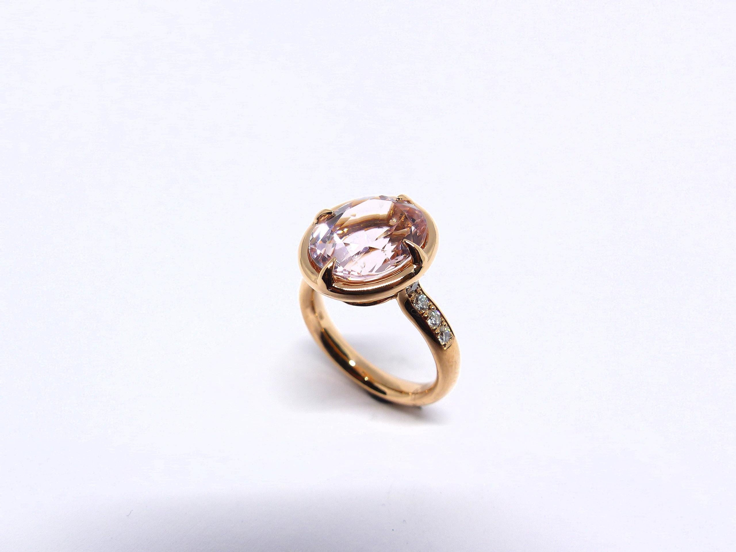 Contemporary LEYSER 18K Rose Gold Morganite Diamond Ring For Sale