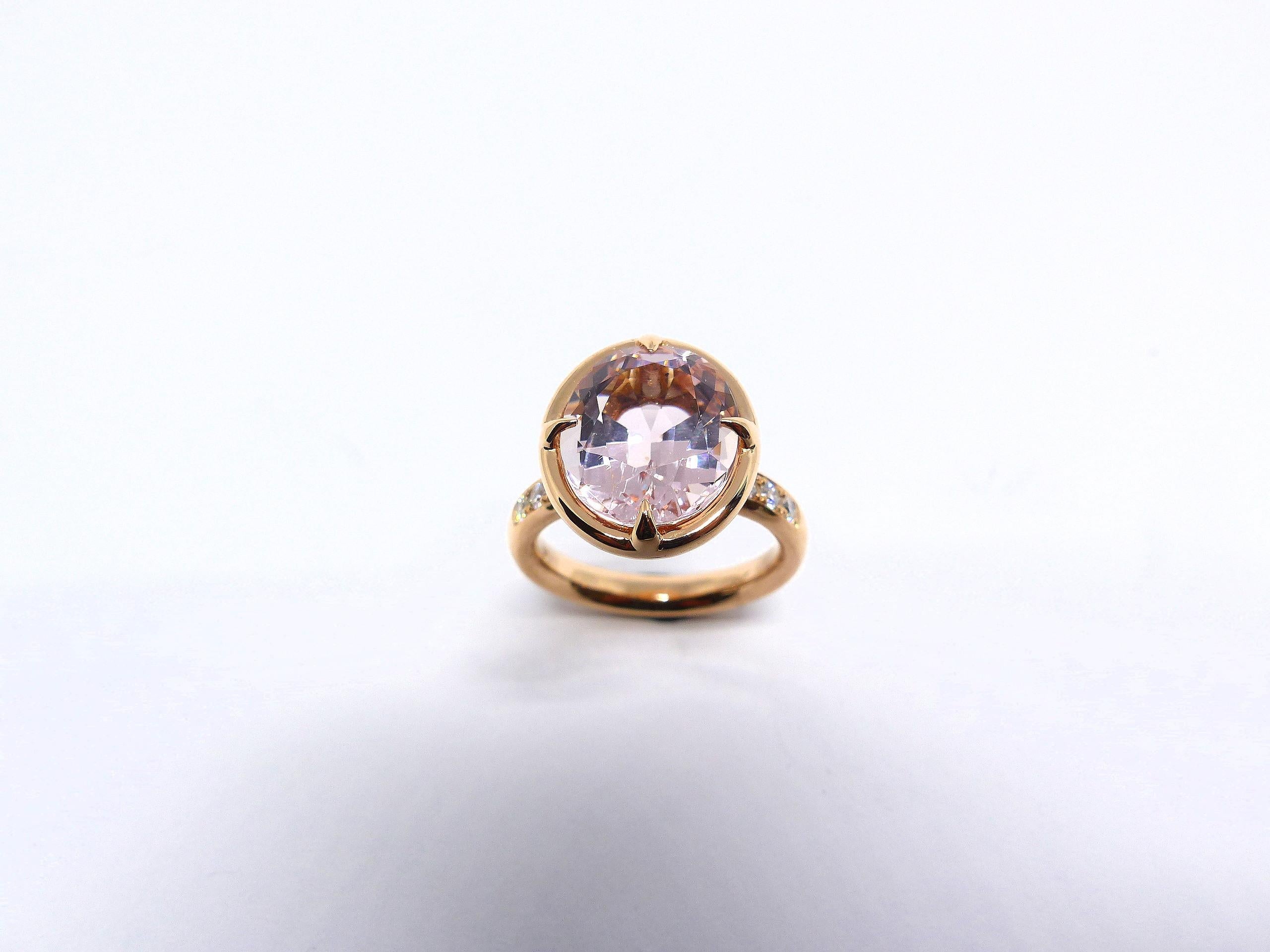 Oval Cut LEYSER 18K Rose Gold Morganite Diamond Ring For Sale