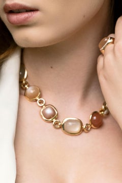 Leyser 18k Rose Gold Multi-colour Moonstones & Diamond Necklace