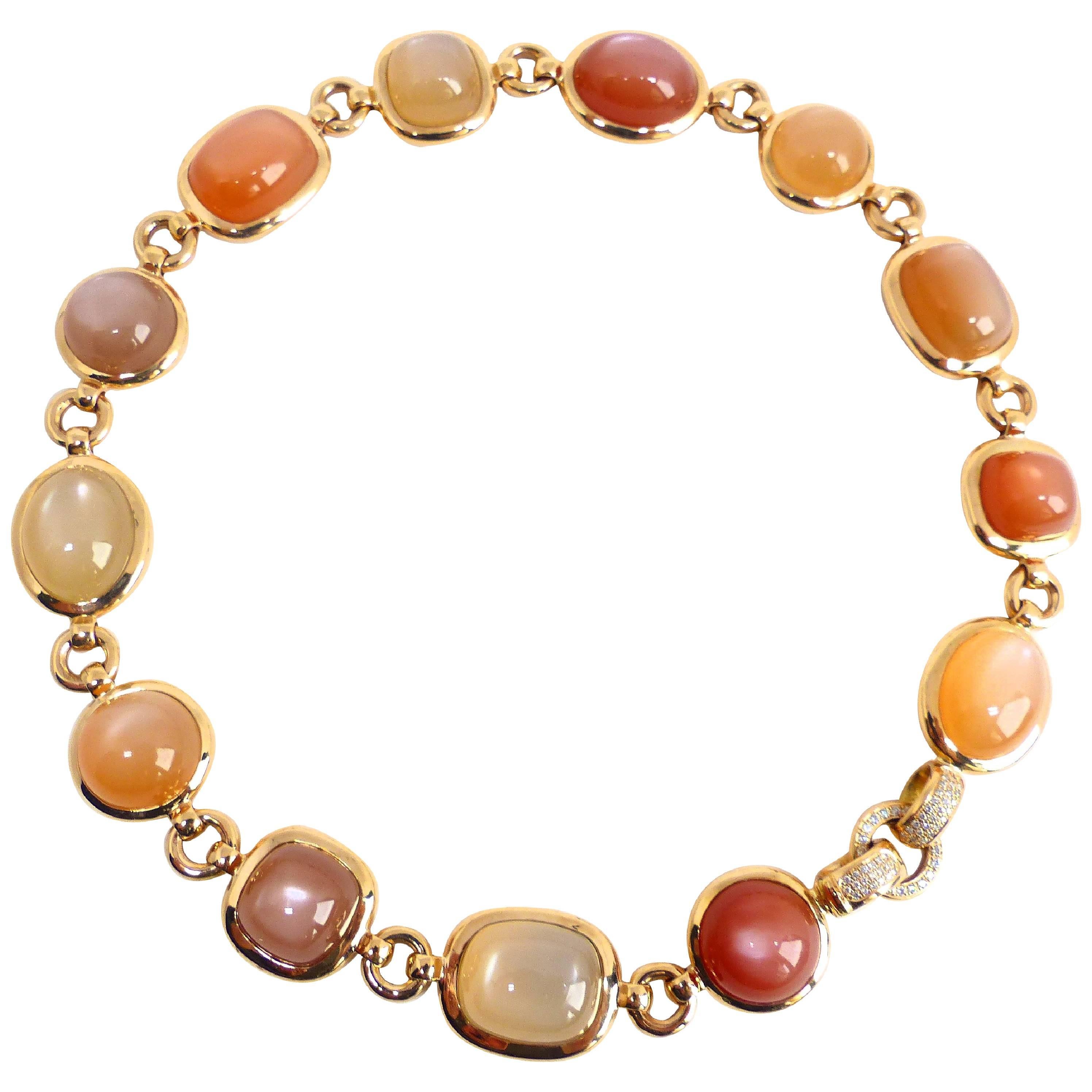 Collar Leyser Oro Rosa 18k Piedras Lunares Multicolor y Diamantes en venta