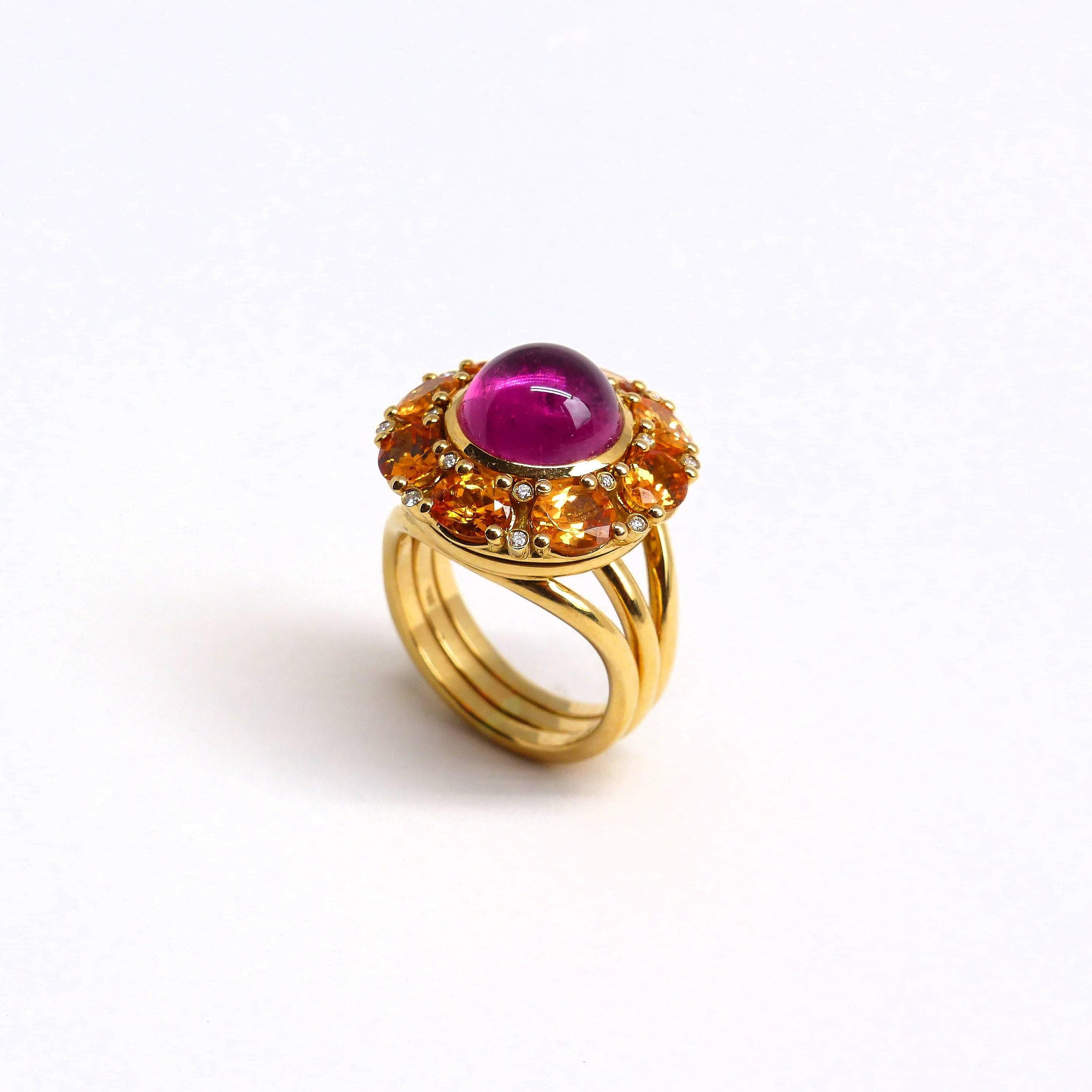 Contemporary LEYSER 18k Rose Gold Rubellite Mandarin Garnet Diamond Ring For Sale