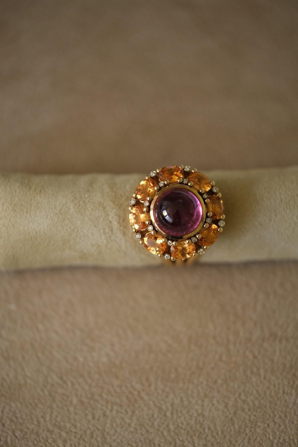 Women's LEYSER 18k Rose Gold Rubellite Mandarin Garnet Diamond Ring For Sale
