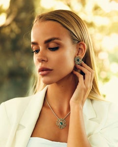 White Gold 2, 50ct Chrome Tourmalines + Tsavorites & Diamonds Pair of Earrings