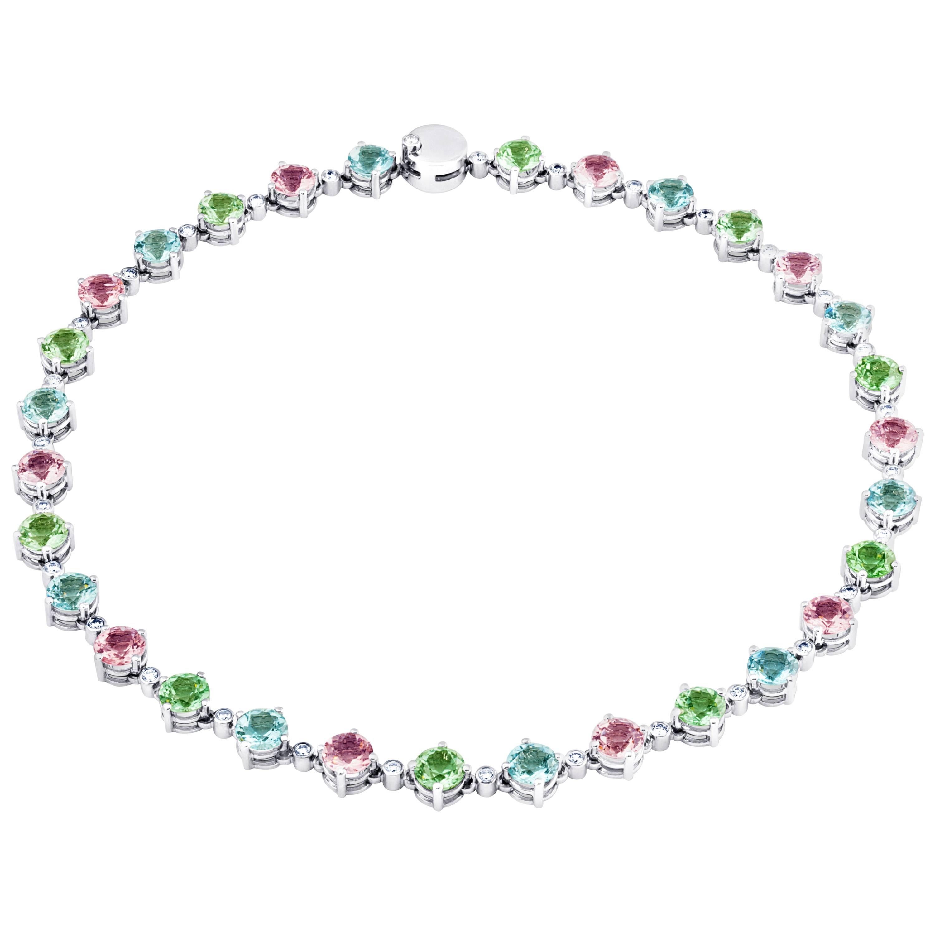 Leyser Collier en or blanc 18 carats avec pierres précieuses multicolores et diamants en vente