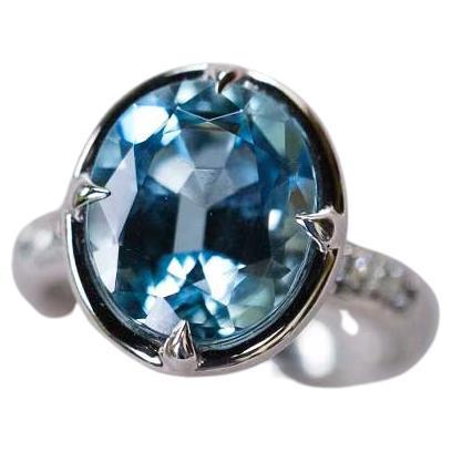 LEYSER 18k White Gold Ring with 1 Aquamarine (oval, 13x11mm) and Diamonds