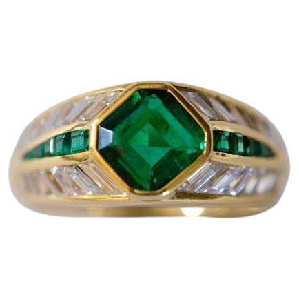LEYSER 18k Yellow Gold Rare Sandawana No Oil Emerald Diamond Ring