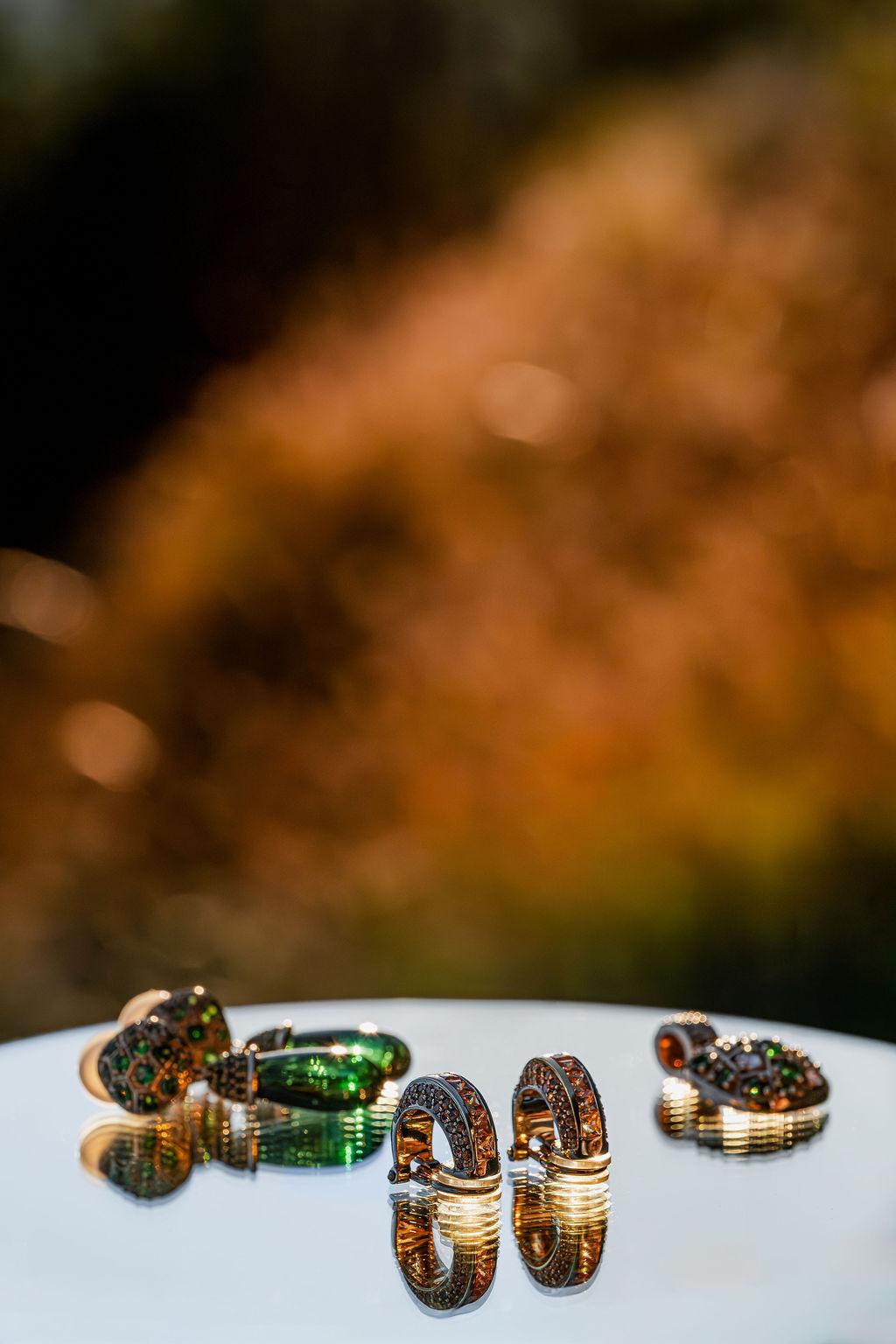 Moderne LEYSER Boucles d'oreilles convertibles Briolette Péridot 39.75 carats  Or rose, Tsavorite en vente