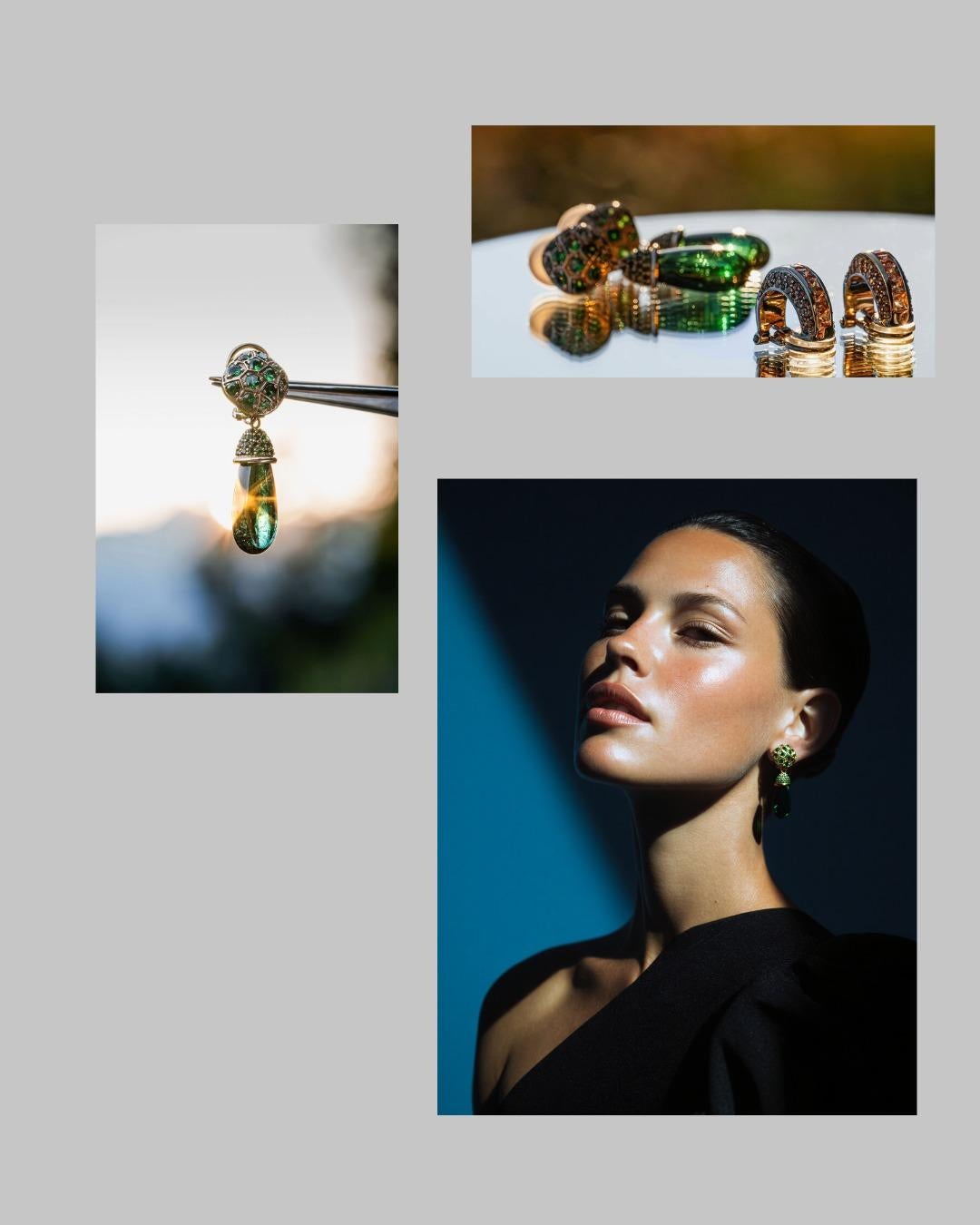 Taille briolette LEYSER Boucles d'oreilles convertibles Briolette Péridot 39.75 carats  Or rose, Tsavorite en vente