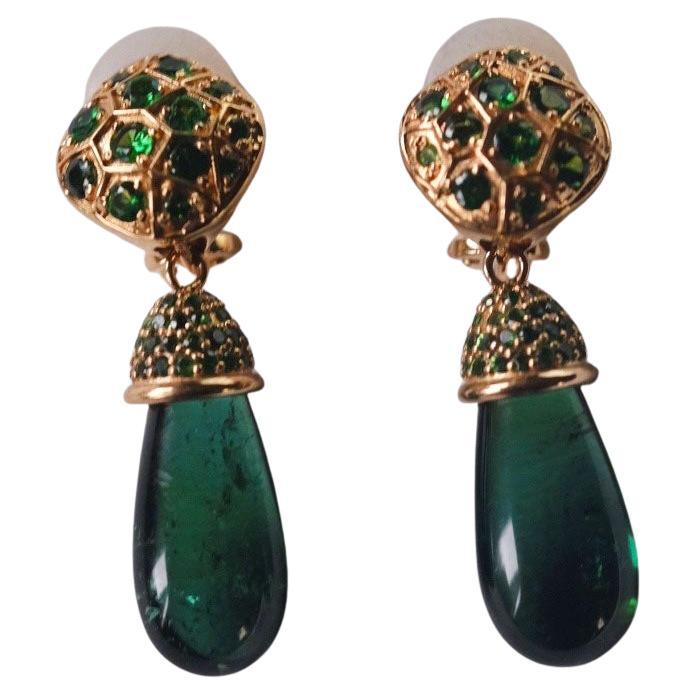 39.75 Carat Tourmaline Briolette Convertible Earrings Rose Gold, Tsavorite